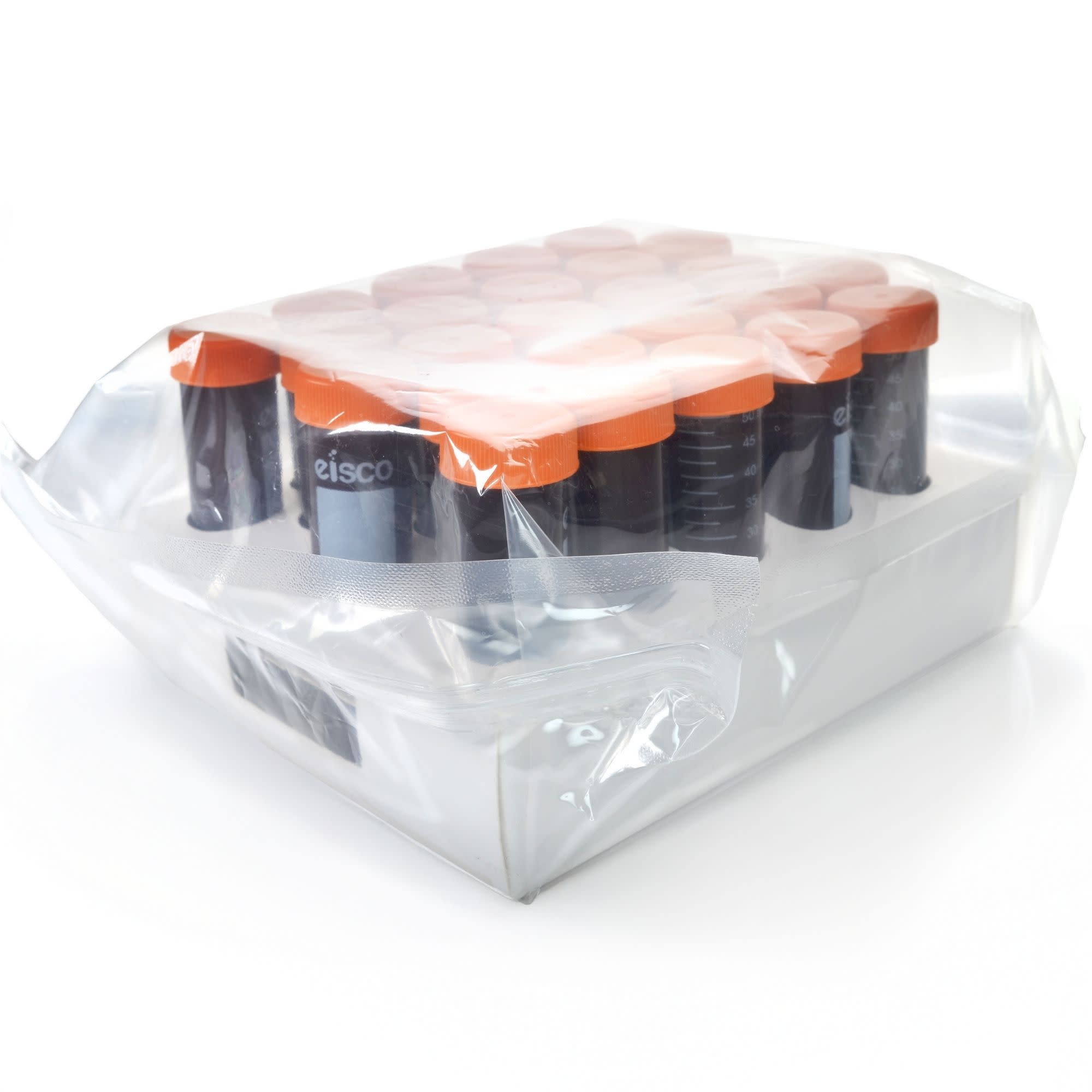 25-Pack Sterile Self-Standing Racked Amber Polypropylene Centrifuge Tubes with Flat Cap, 50mL