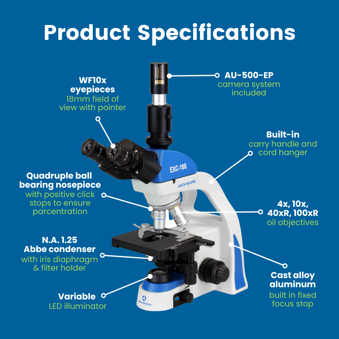 Accu-Scope Digital Compound Microscope with EP Eyepiece Camera, EXC-103-EP, 40-1000X