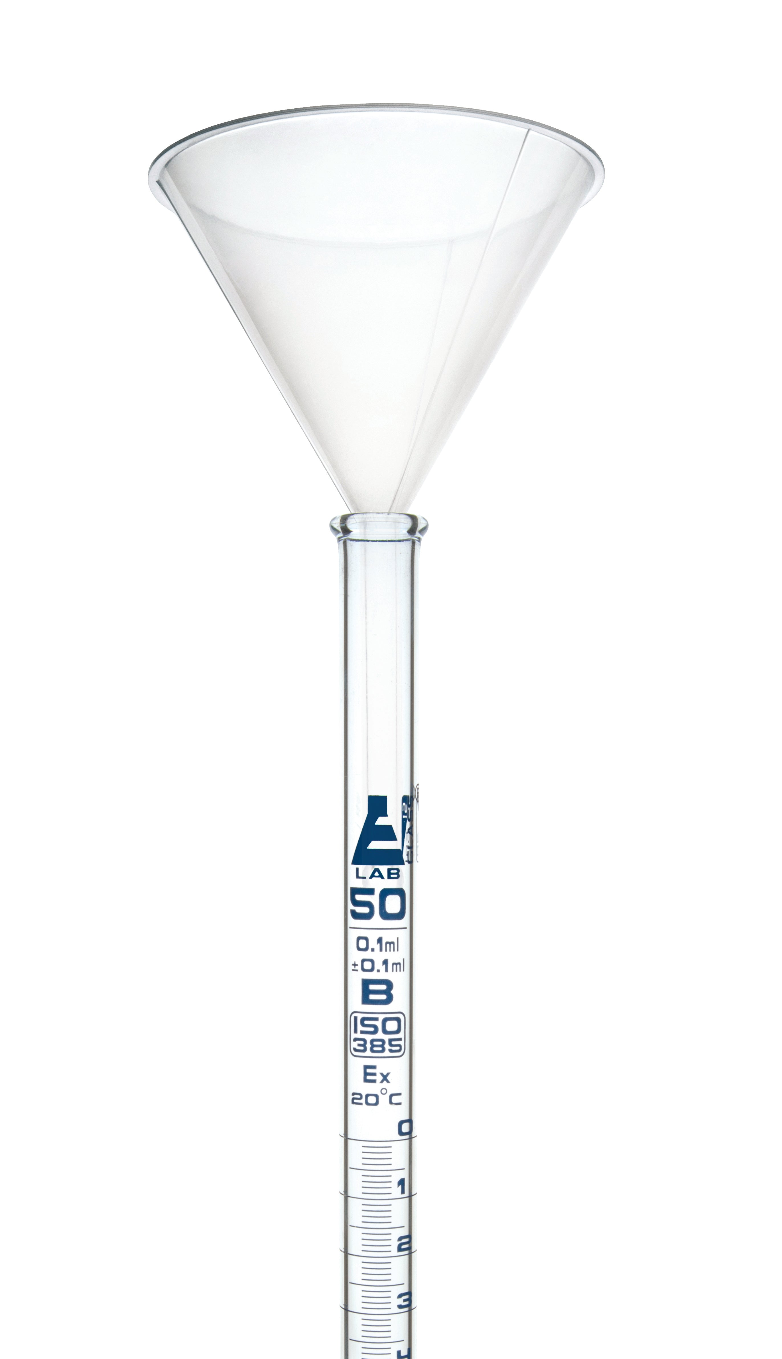 3-Piece Lab Burette Starter Set with 50mL PTFE Burette, Funnel and Brush, Borosilicate Glass