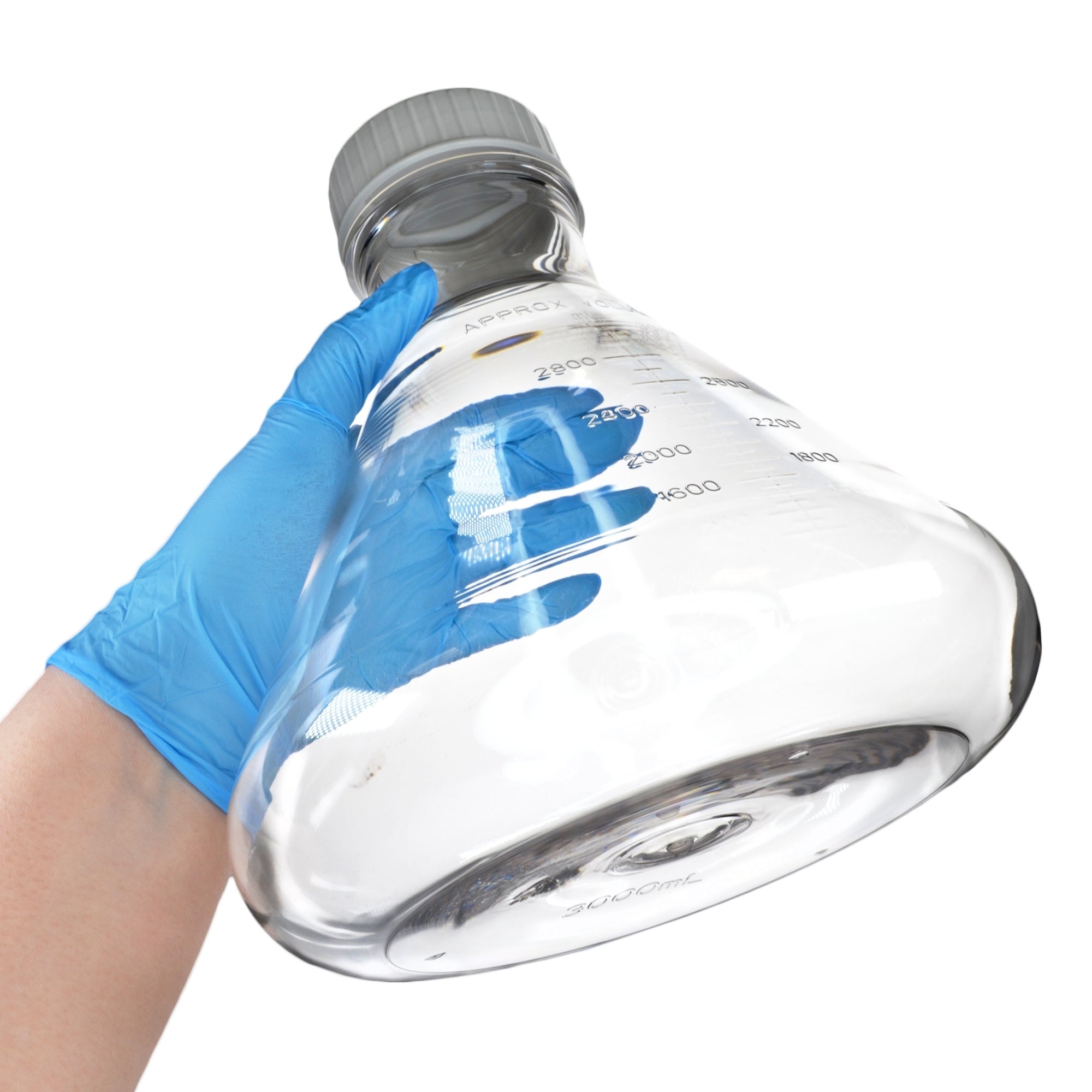 Sterile Non-Vented Flat-Bottom PETG Erlenmeyer Flask, USP Class VI, 3L