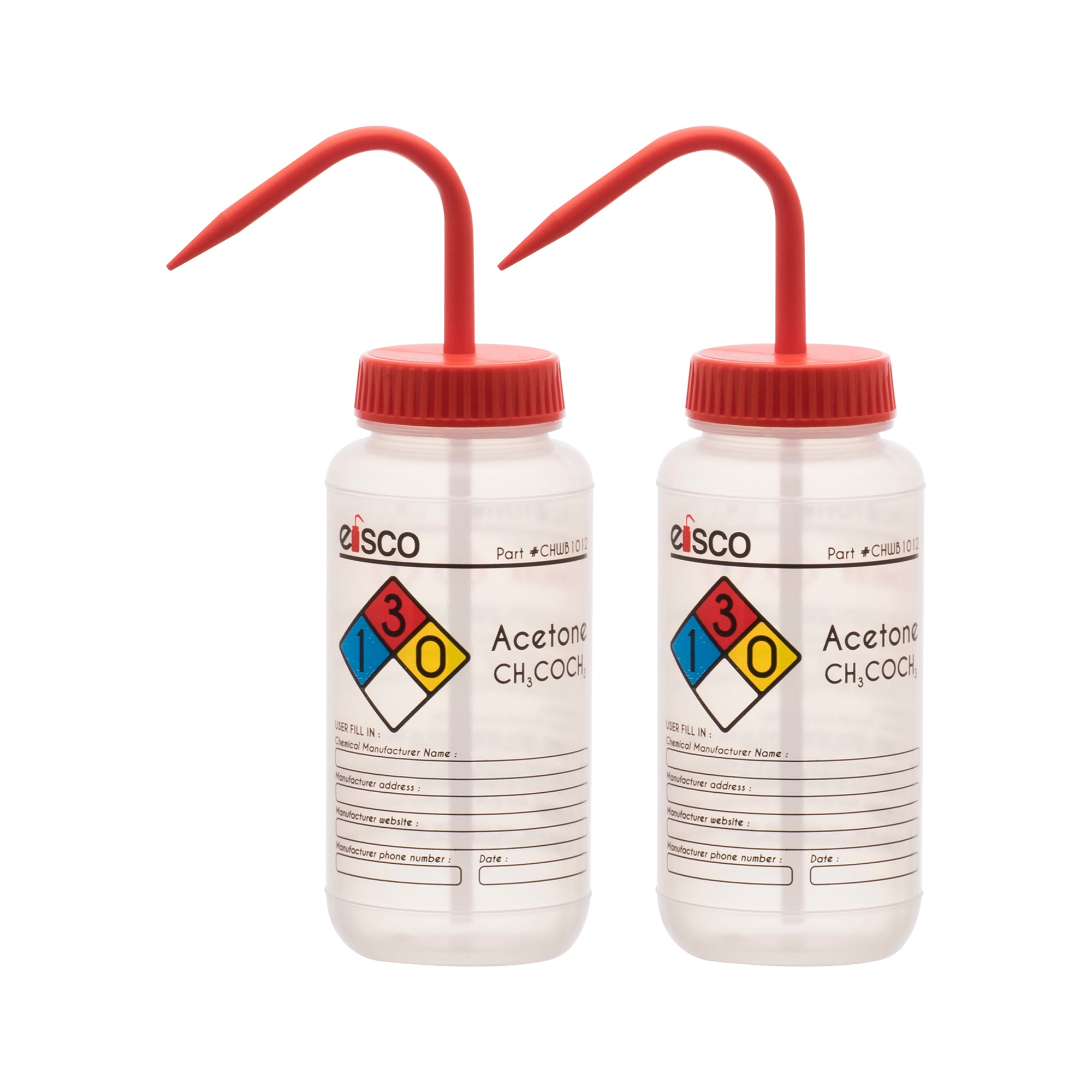 Acetone Wash Bottle, LDPE, Wide Mouth, 4-Color Label