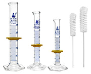 ASTM Class A 3-Cylinder Set with Nylon Cleaning Brushes, 5-25mL, Blue Graduations, Borosilicate 3.3 Glass