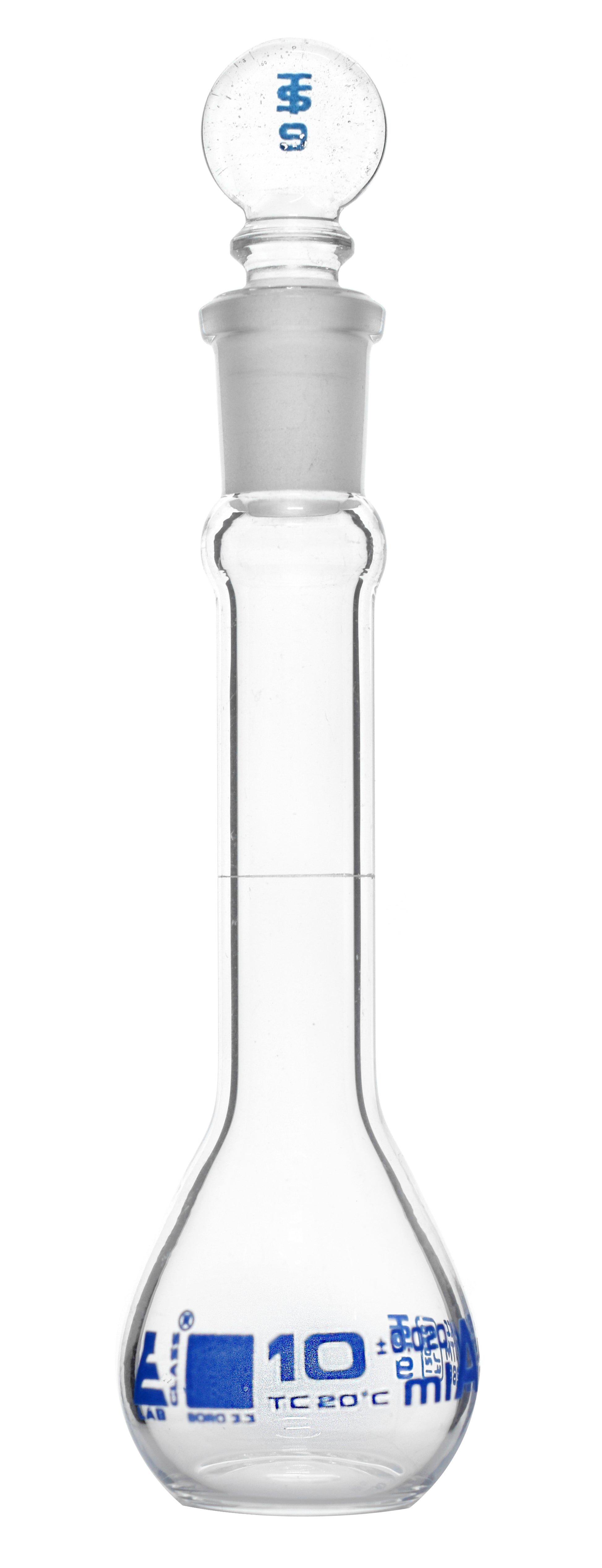 ASTM Class A Borosilicate Glass Volumetric Flask with Glass Stopper, Blue Graduations