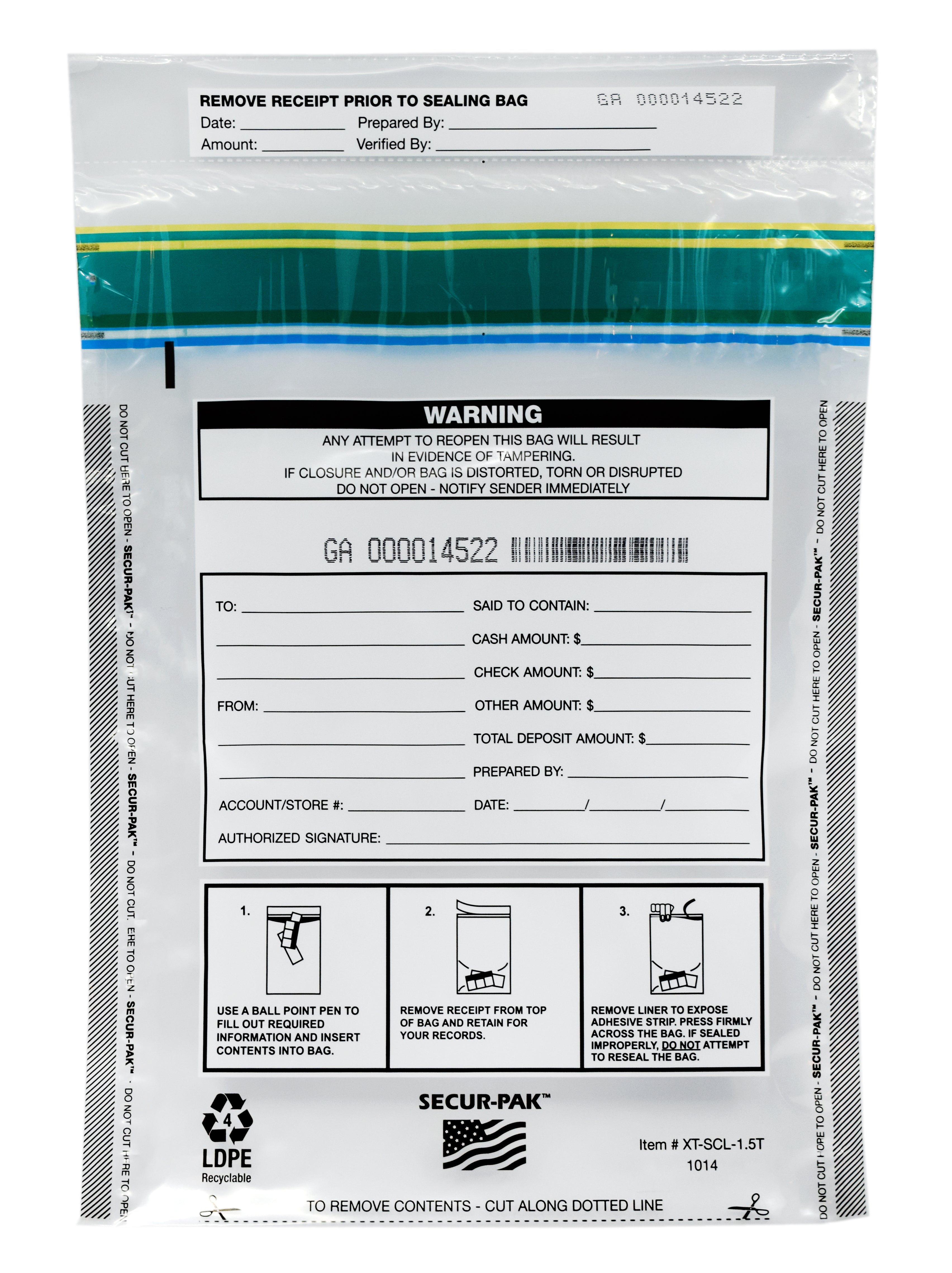 Premium Tamper-Evident Self-Sealing Security Bags, 10 x 14", 100-Pack