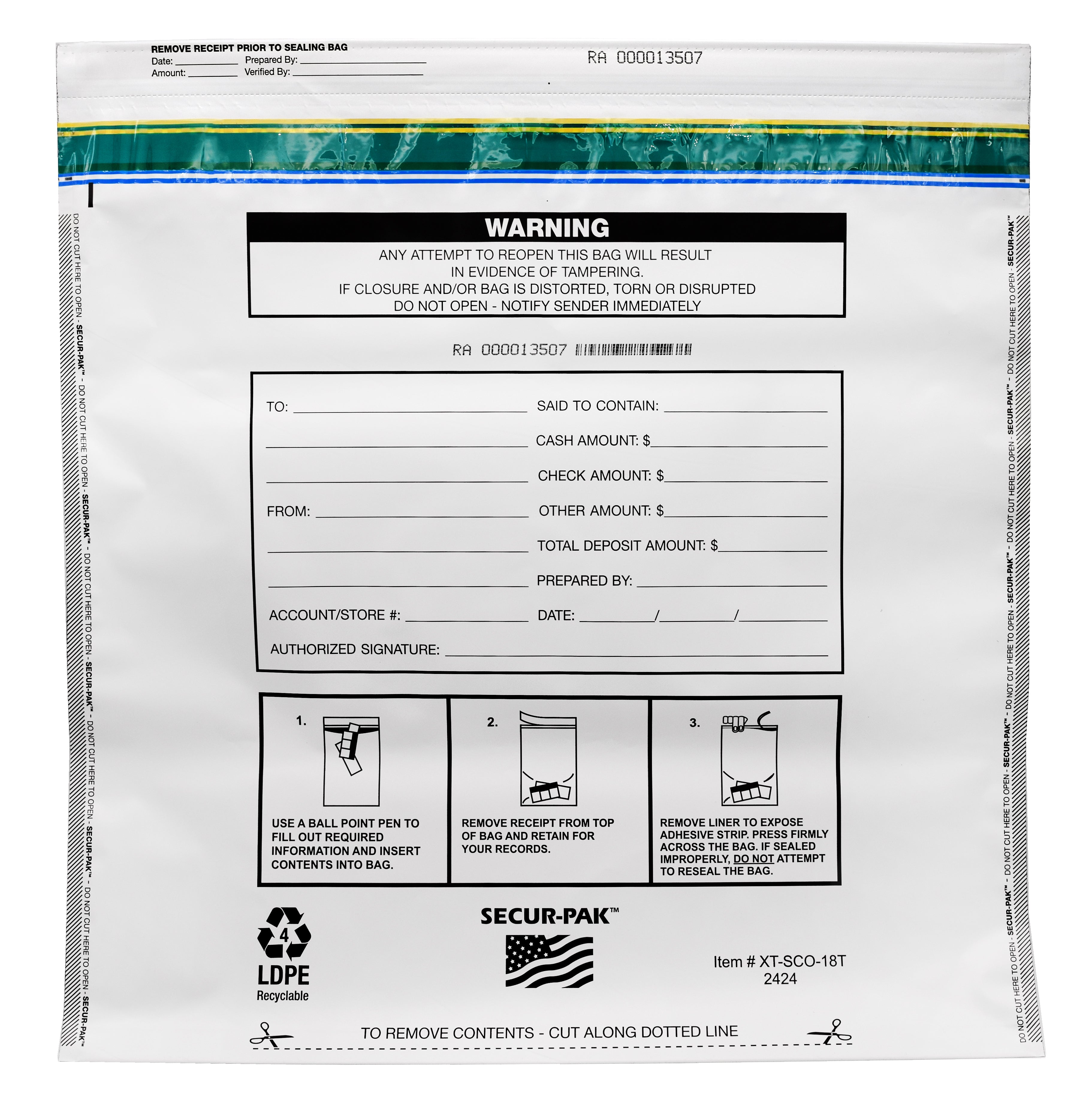 Premium Tamper-Evident Opaque White Security Bags, 24 x 24", 15,000 Bill Capacity, 100-Pack