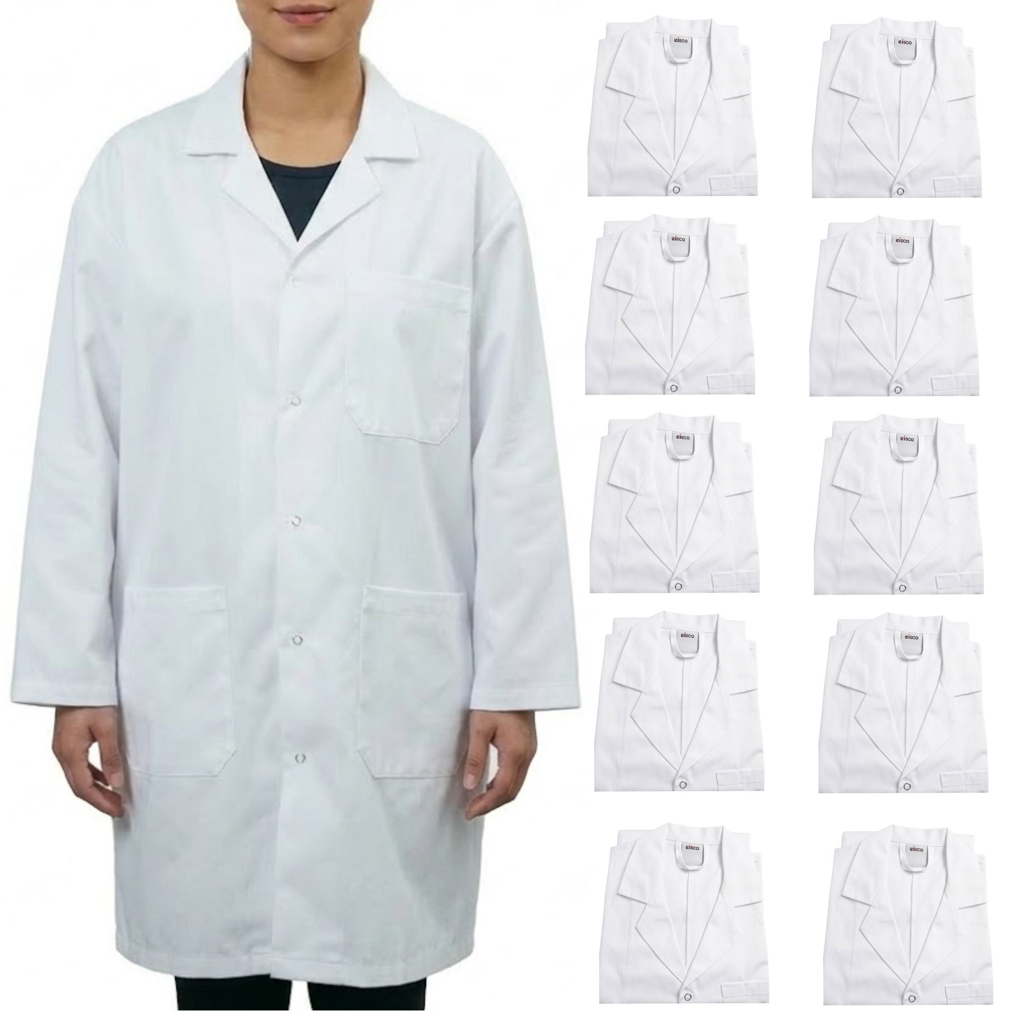 Cotton Lab Coat with Snap Front, 10-Pack
