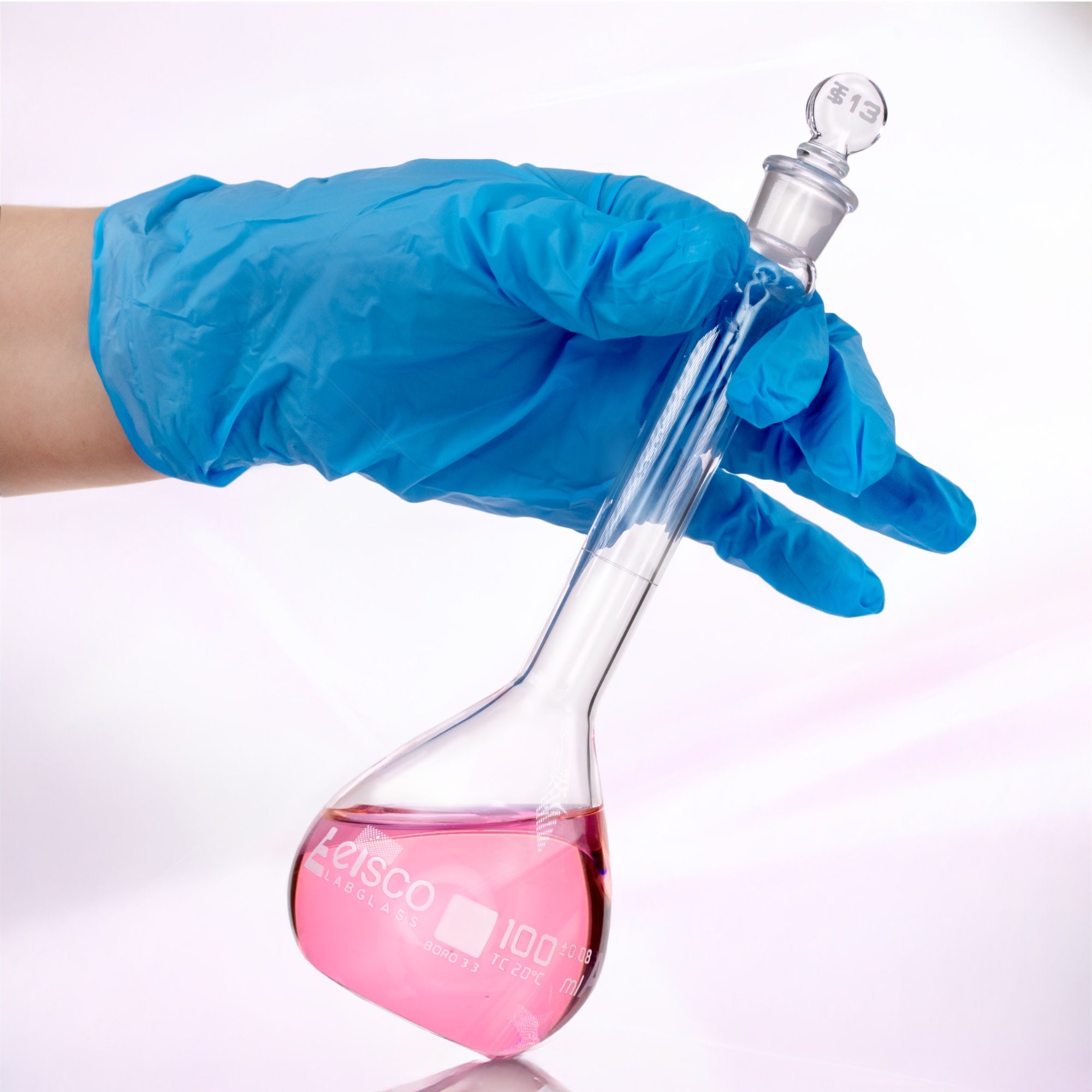 ASTM Class A Autoclavable Volumetric Flask with No.13 Glass Stopper, 100mL, White Graduations, Borosilicate 3.3 Glass