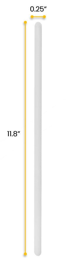 11.8" Polypropylene Stirring Rods with Rounded Ends, 7mm, 12-Pack