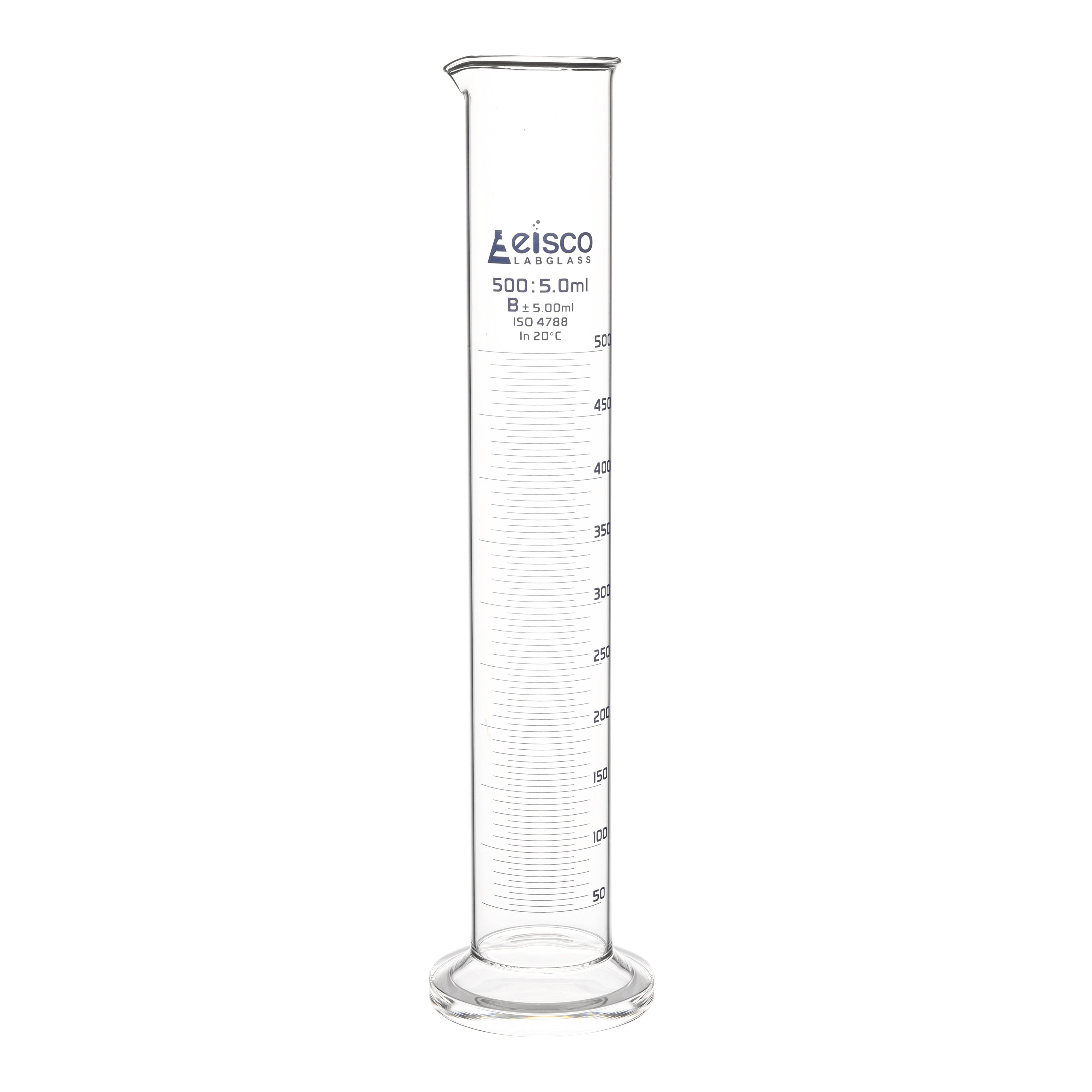 Class B Borosilicate Glass Graduated Cylinder with Round Base, Blue Graduations