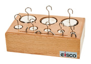 8-Piece Brass Weight Set with Spare Hooks and Wooden Storage Block