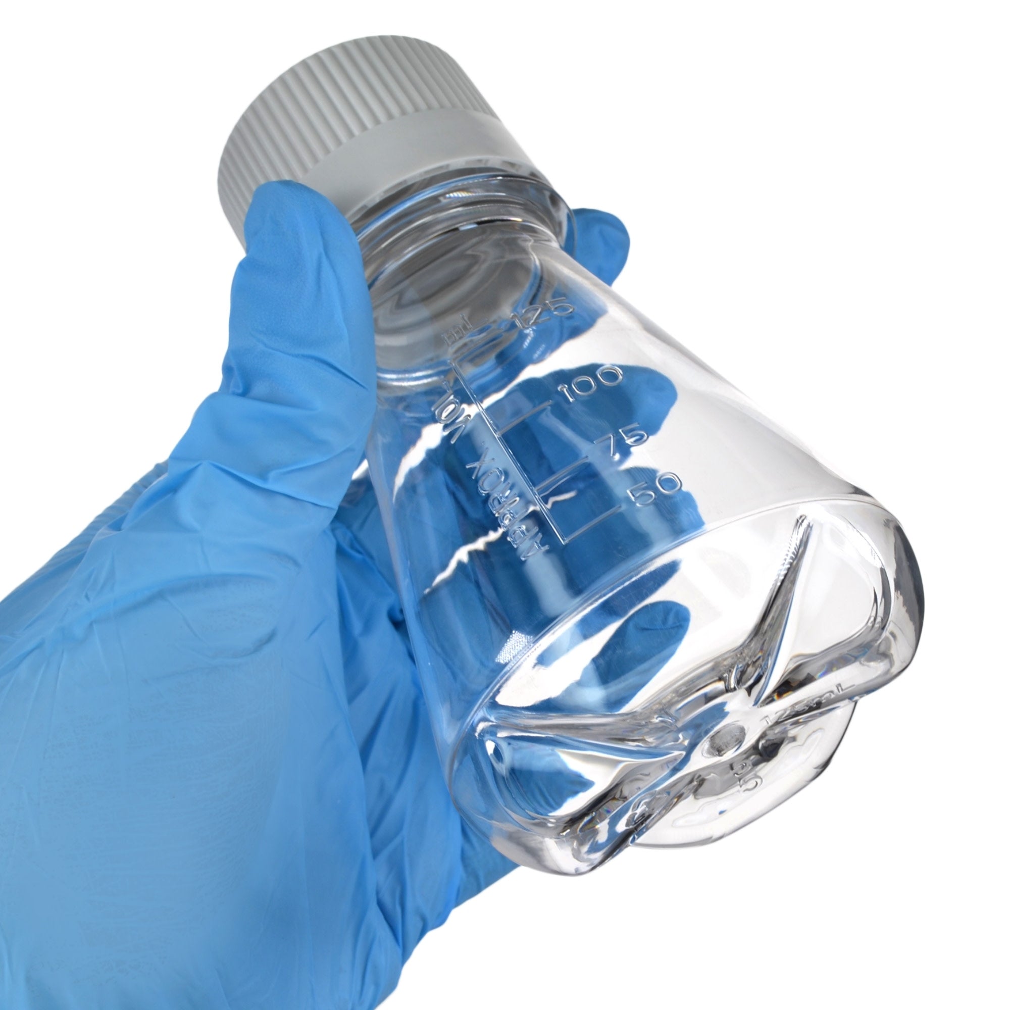 Sterile Vented Baffled-Bottom PETG Erlenmeyer Flask, USP Class VI, 125mL