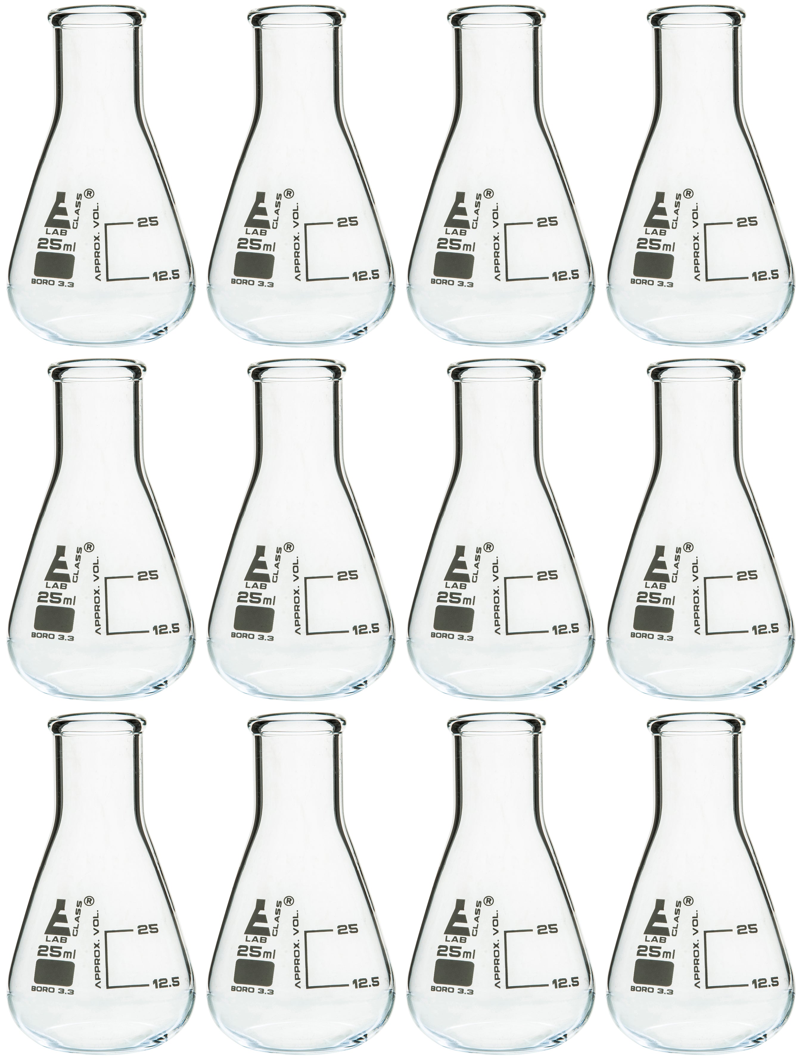 Narrow Neck Conical Borosilicate Glass Erlenmeyer Flask, 12-Pack