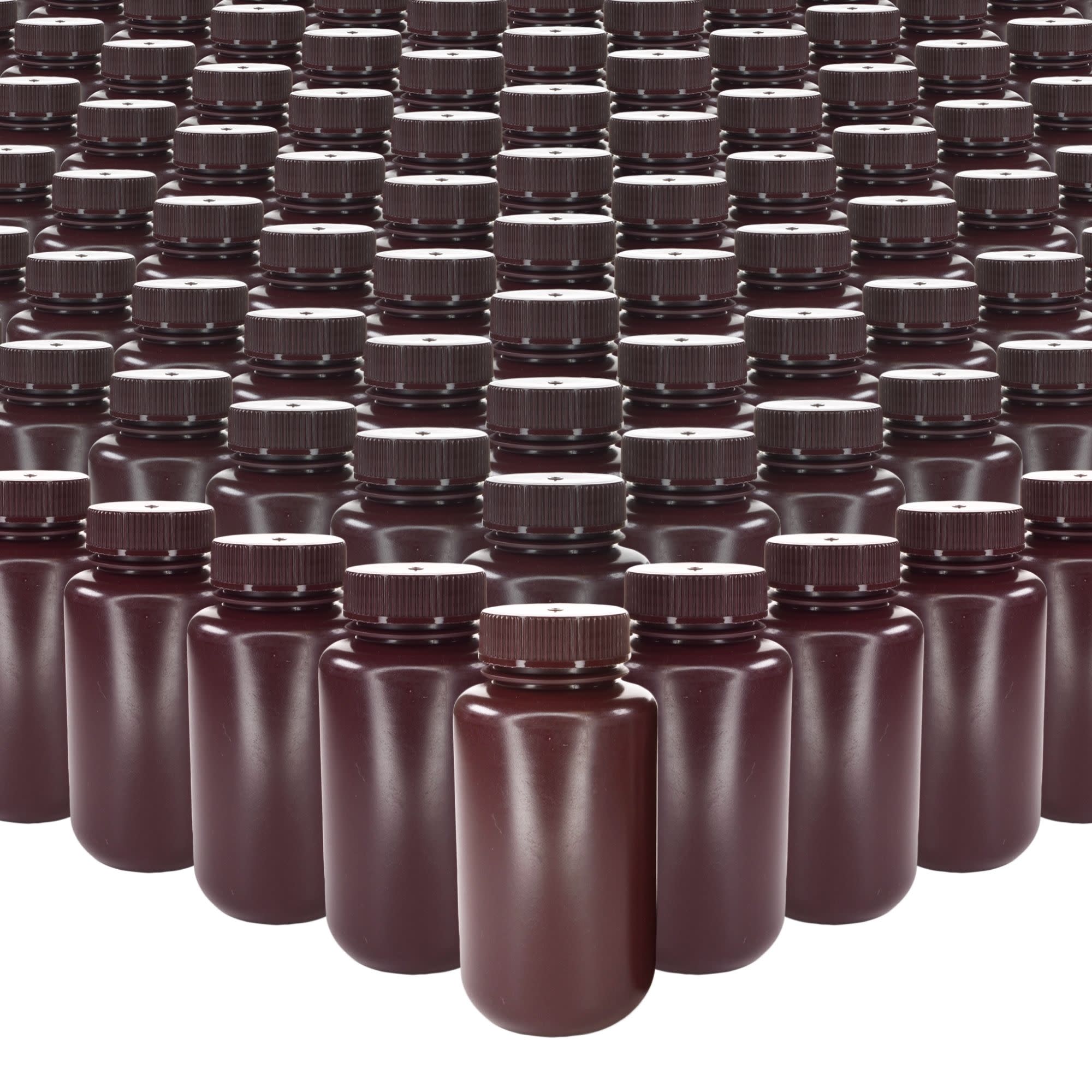 250-Bulk Pack Amber Wide Mouth HDPE Reagent Bottles with PP Caps and UV Shielding, 250mL, -100 to 120°C