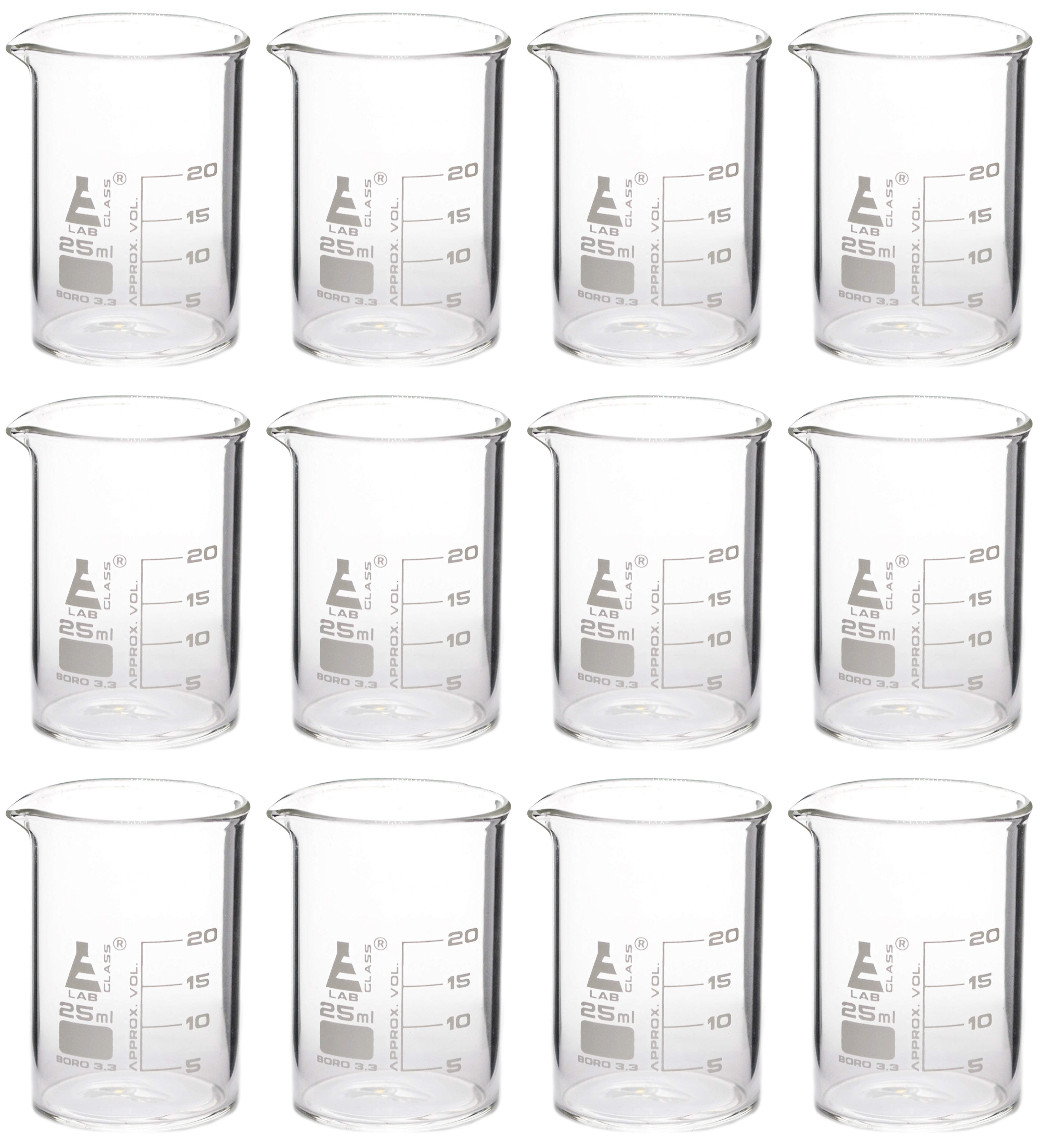 Low Form Borosilicate Glass Beaker with Spout, 25mL