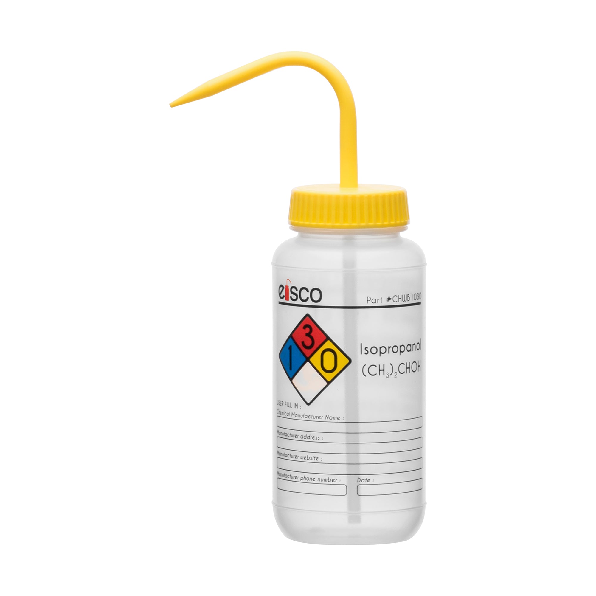 Isopropanol Wash Bottle, LDPE, Wide Mouth, 4-Color Label
