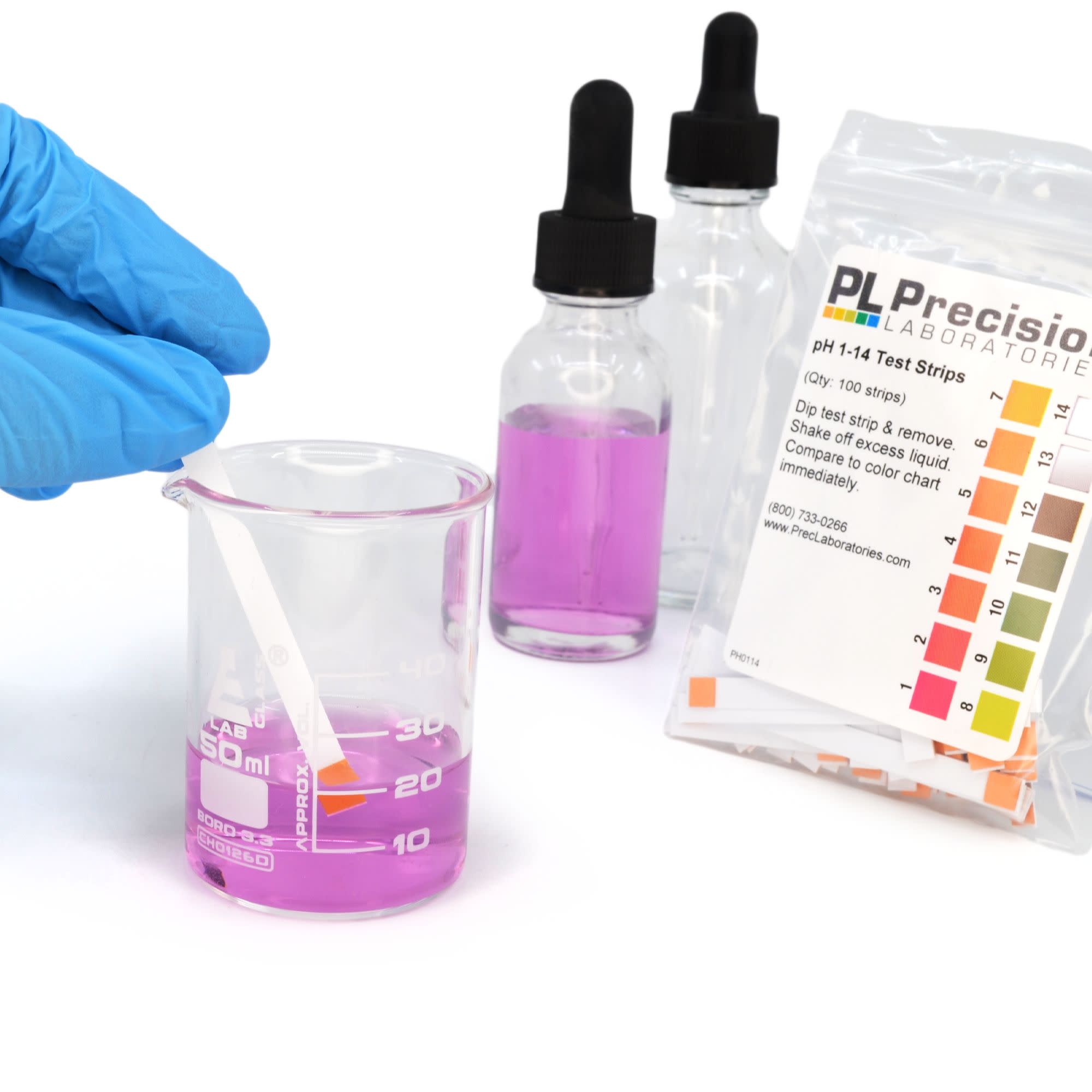 pH 1-14 Test Strips, 100 in Bag