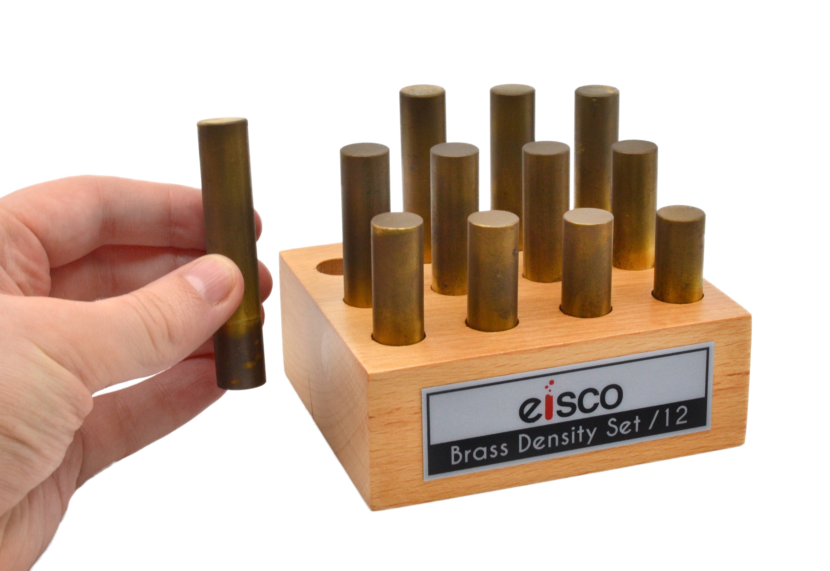 12-Piece Brass Density Cylindrical Bars Set with Wooden Storage