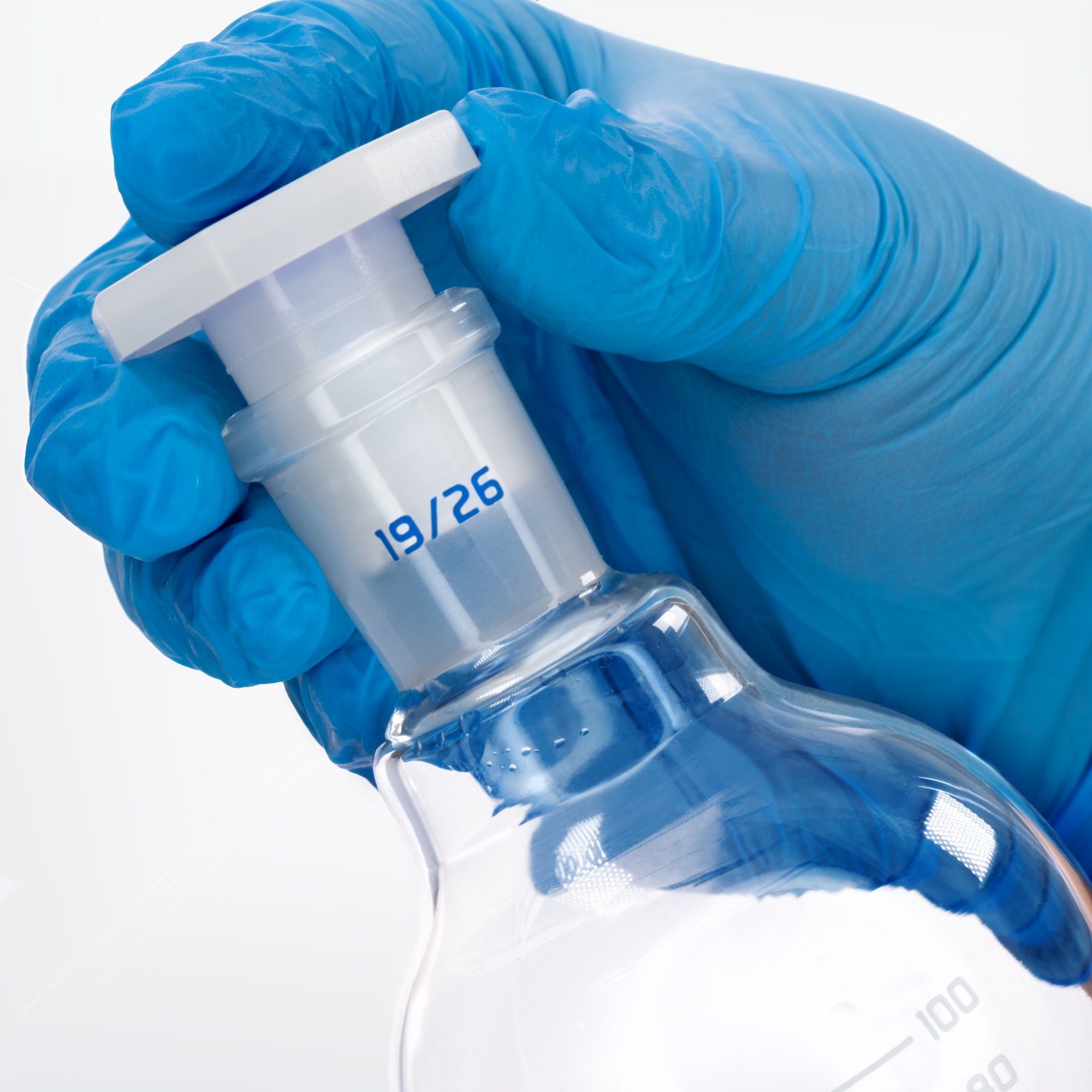 Eisco - Separating Funnel, Squibb Type, 100ml, Graduated - 19/26 Plastic Stopper, Glass Key Stopcock, Borosilicate Glass