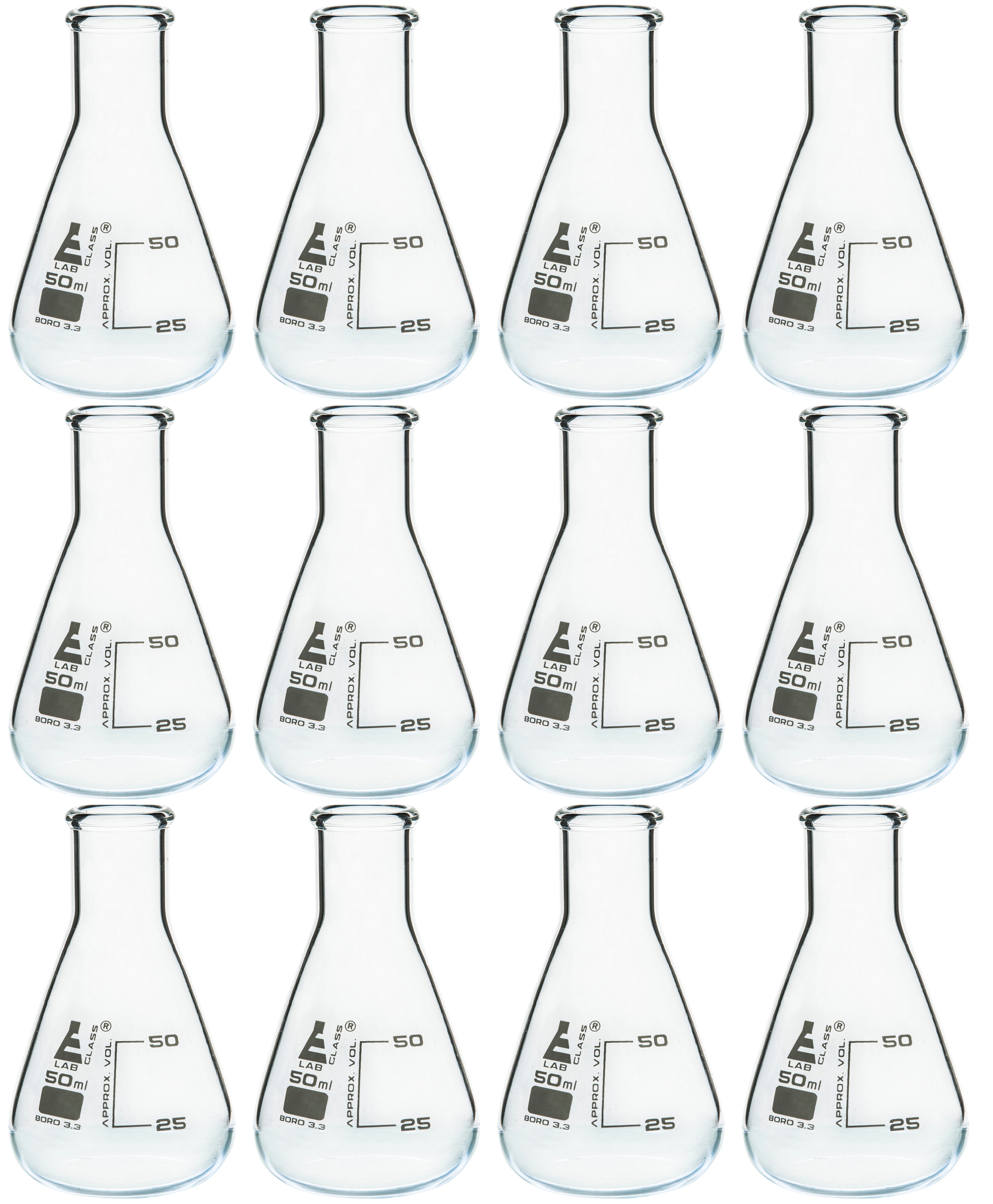 Narrow Neck Conical Borosilicate Glass Erlenmeyer Flask, 12-Pack