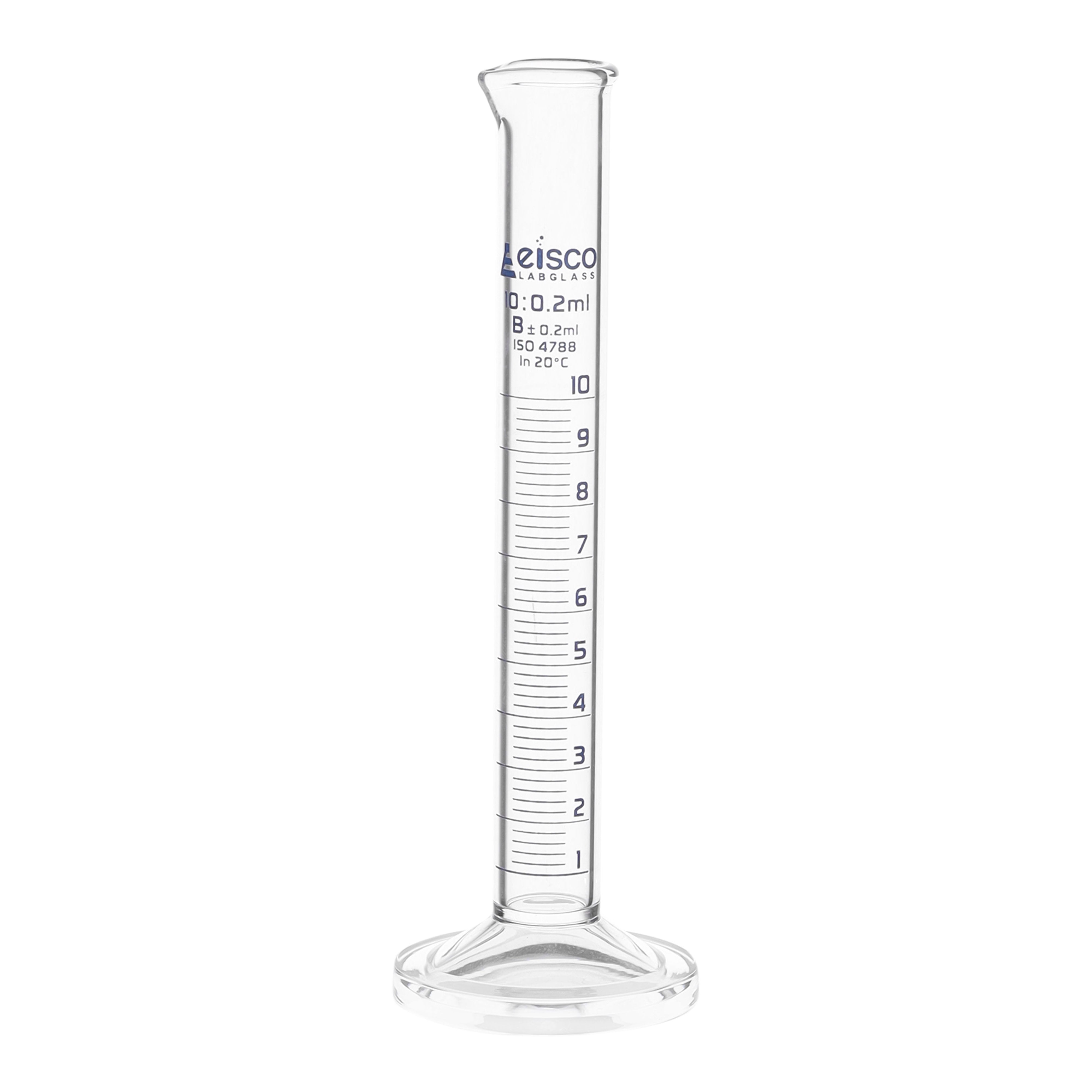 12-Pack Class B Graduated Cylinders with Round Base, 10mL, Blue Graduations, Borosilicate Glass