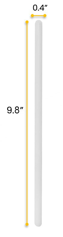 9.8" Polypropylene Stirring Rods with Rounded Ends, 10mm, 12-Pack