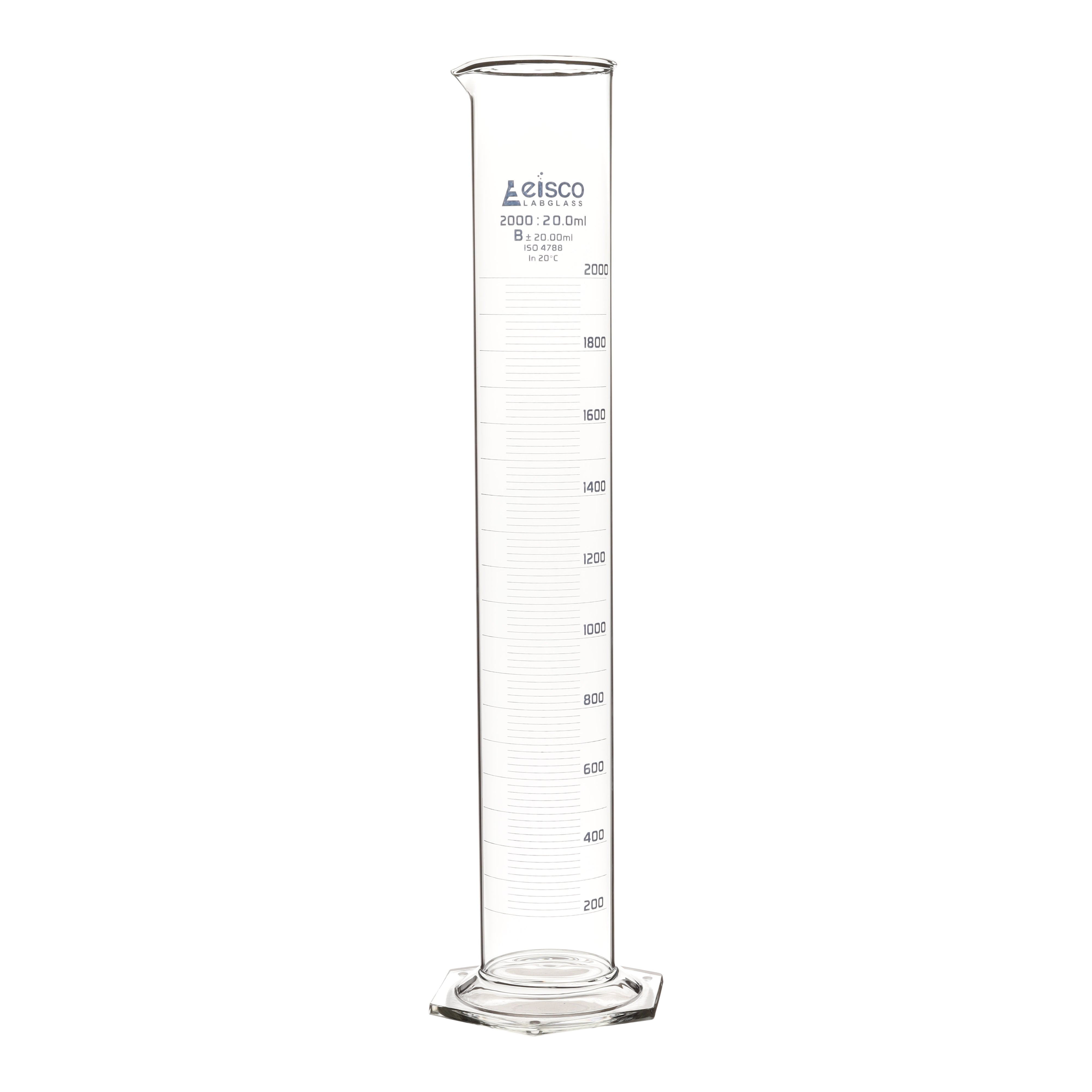 Class B Borosilicate Glass Graduated Cylinder with Hexagonal Base, Blue Graduations