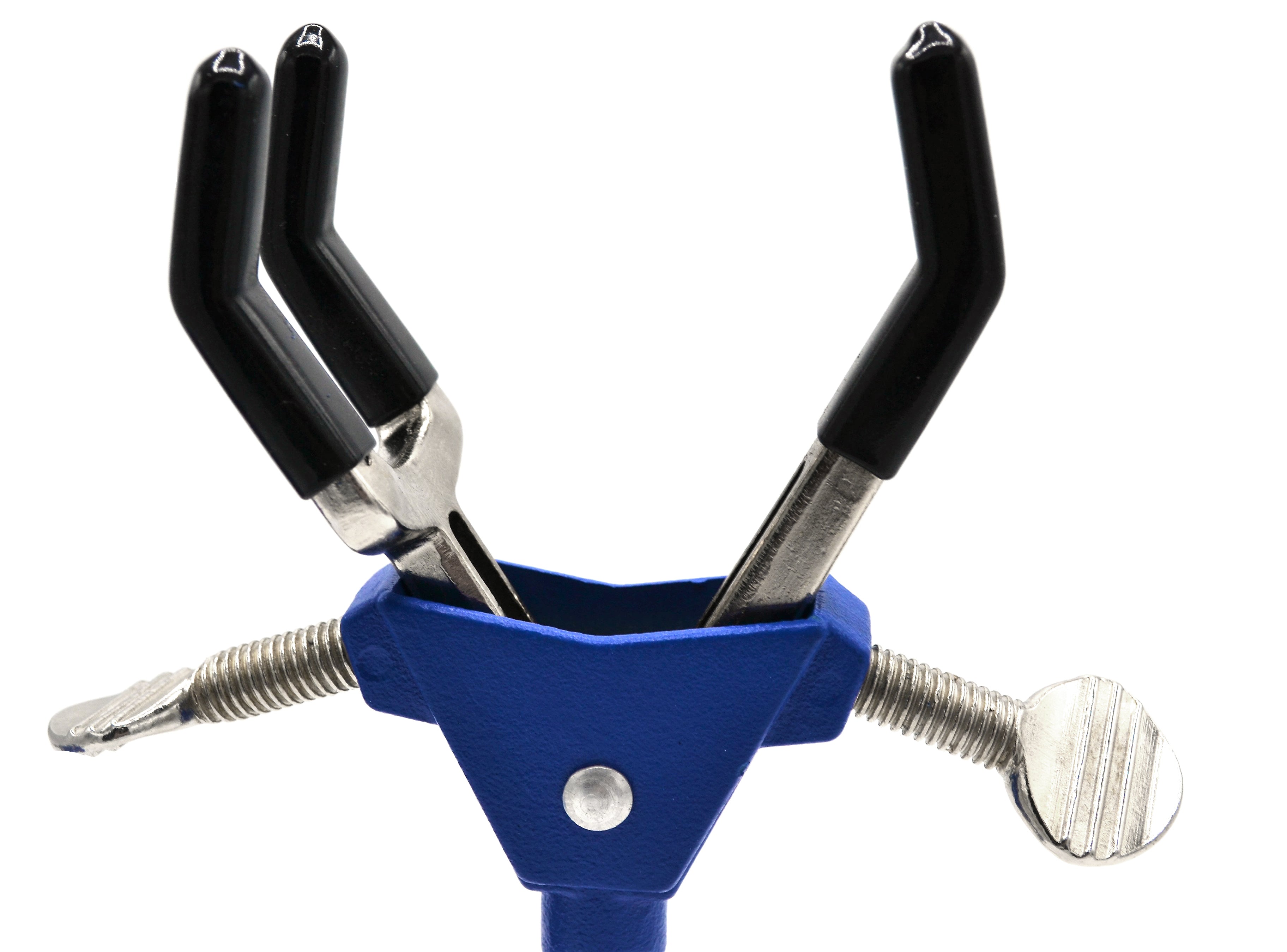 3-Finger Vinyl-Coated Dual-Adjustable Extension Clamp on Stainless Steel Rod, 2.3" Max