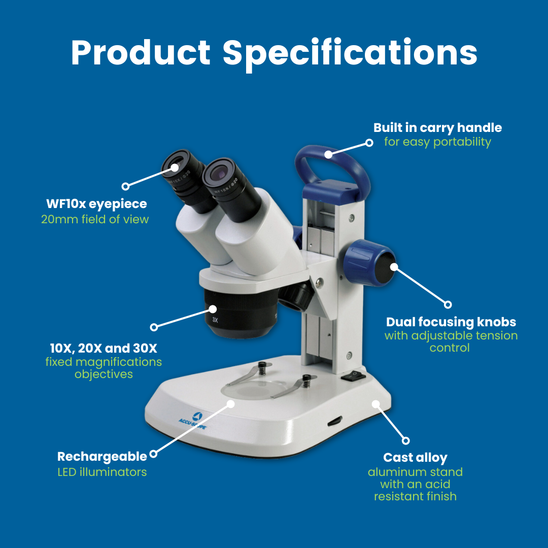 Accu-Scope Stereo Microscope, EXS-210-123, 10X/20X/30X (3-Way LED)