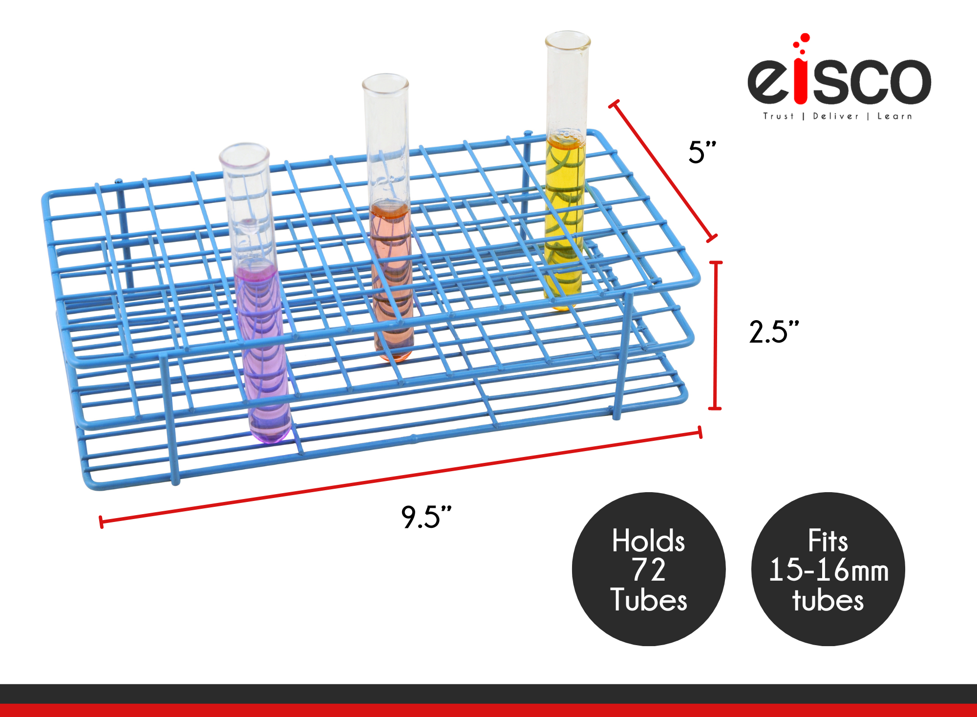 Epoxy-Coated Steel Wire Test Tube Rack, 72-Hole, 6x12 Grid