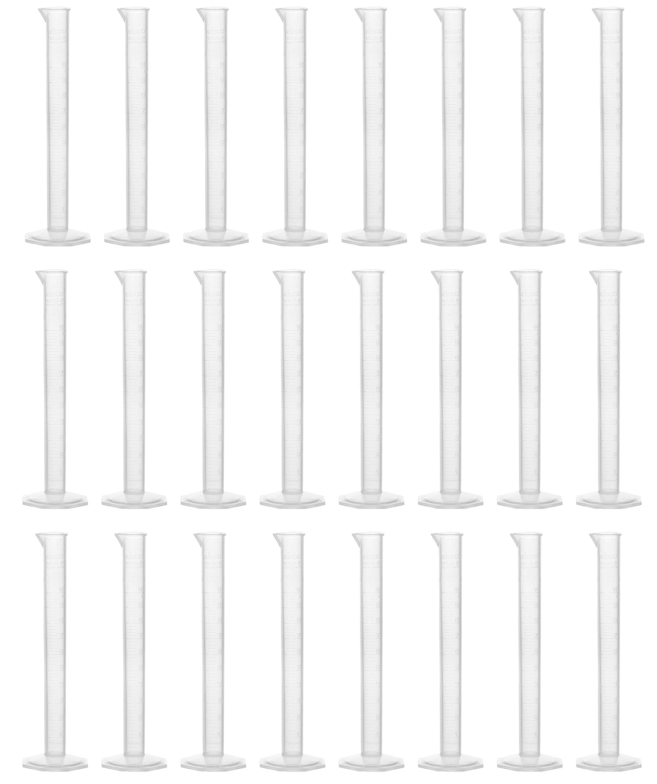 24-Pack Class B Autoclavable Polypropylene Graduated Cylinders with Octagonal Base, 10mL