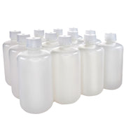 12-Pack Translucent Narrow Mouth HDPE Reagent Bottles with PP Caps, 250mL, -100 to 120°C