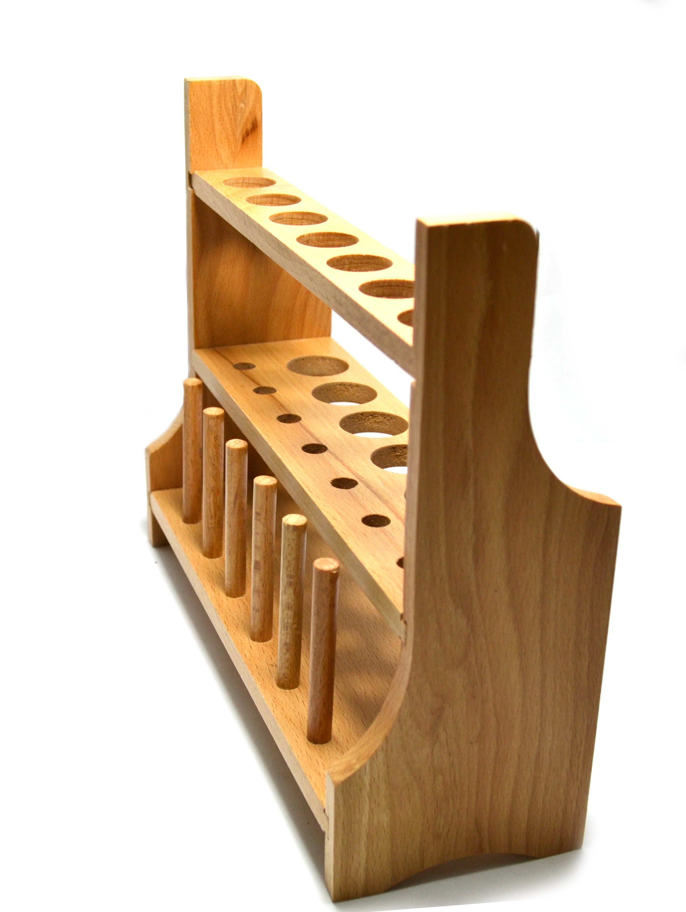 13-Hole Wooden Test Tube Rack with Pins, 2-Shelf, for 20-26mm Tubes (No-Tip)