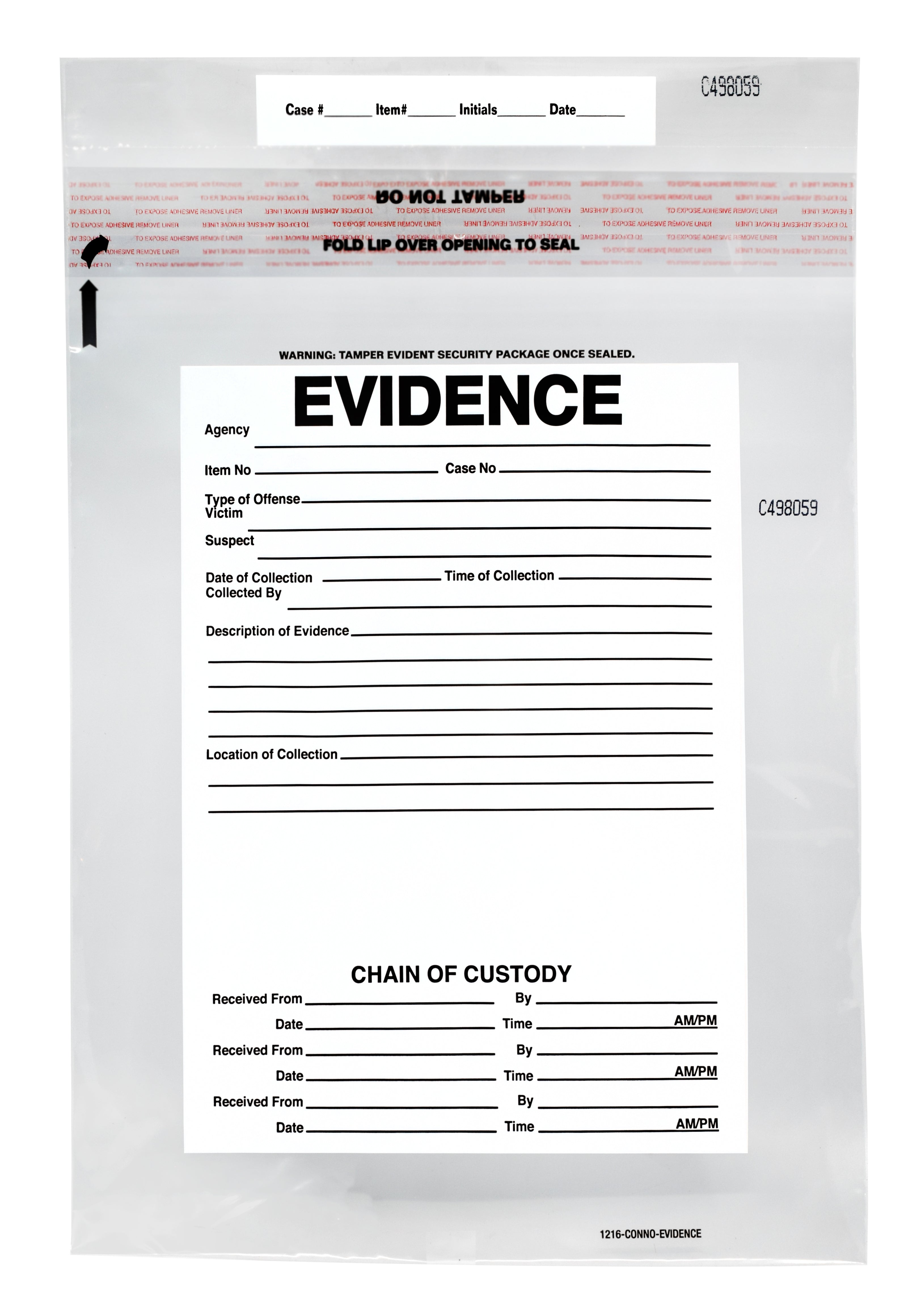 Tamper-Evident Evidence Bag, 12"x16" Transparent, 100-Pack