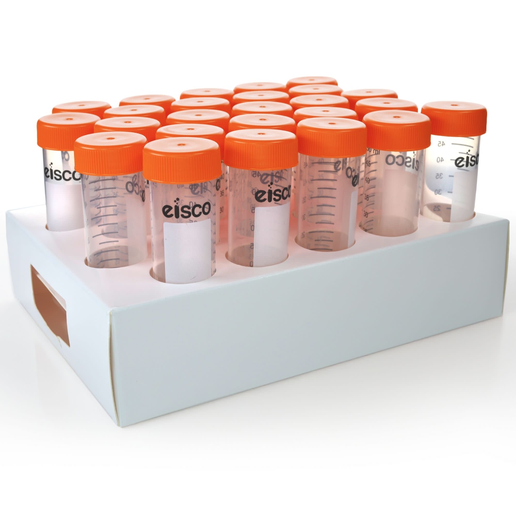 25-Pack Non-Sterile Racked Polypropylene Centrifuge Tubes with Flat Cap, 50mL