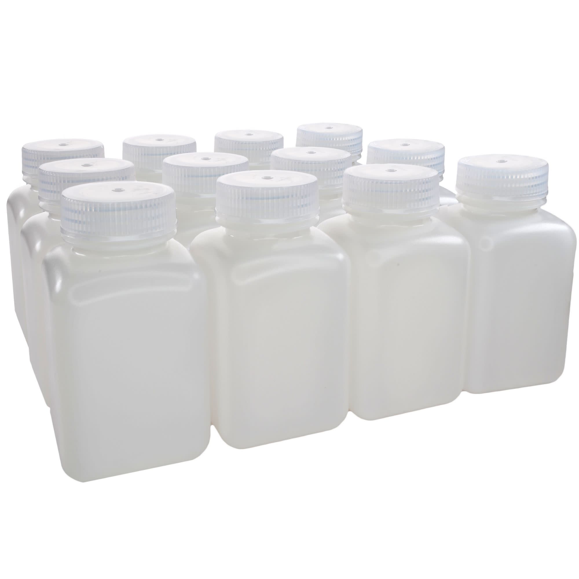 Square Wide Mouth HDPE Reagent Bottle, Sterile Leak-Proof, 12-Pack