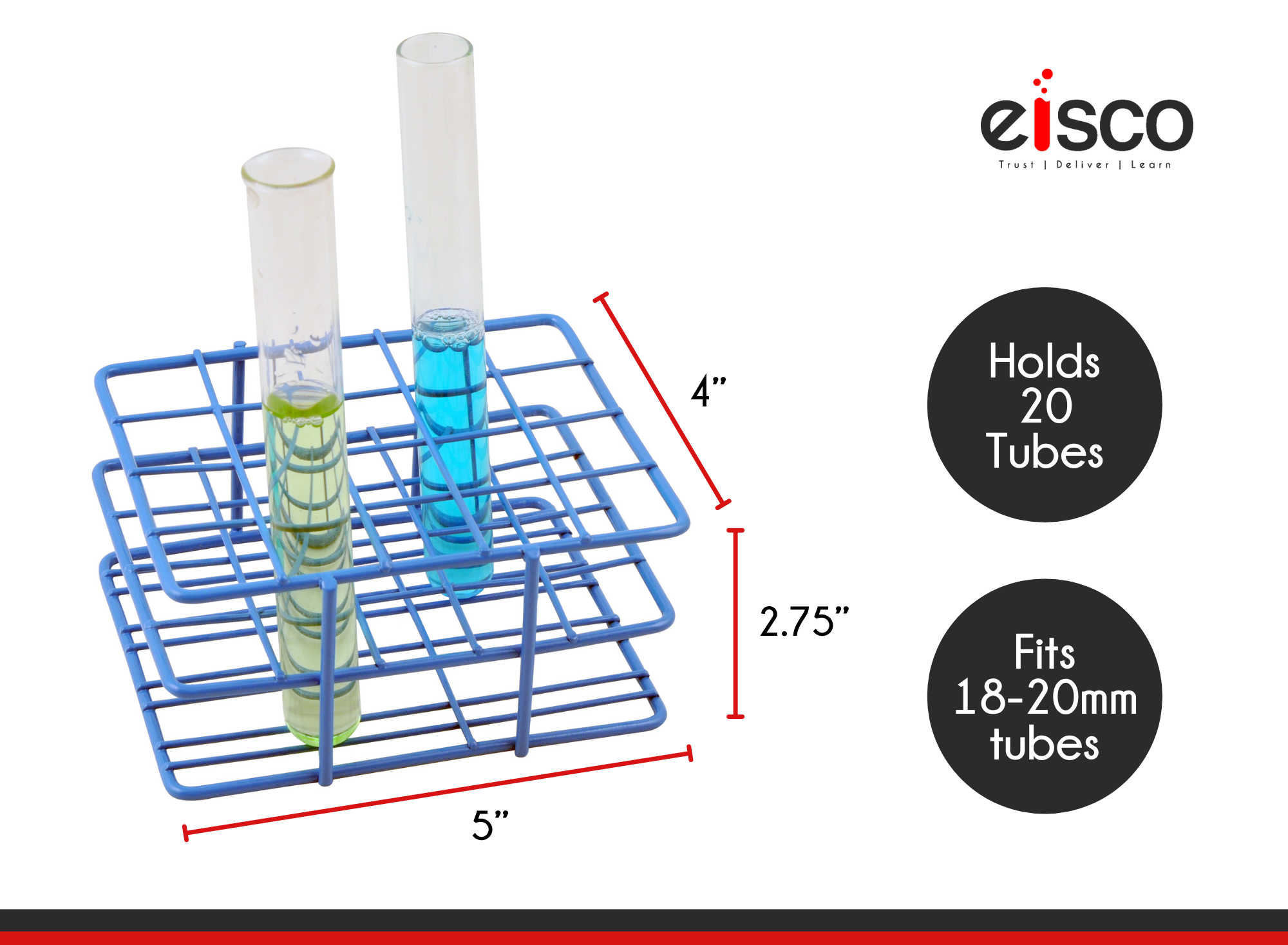 Epoxy-Coated Steel Wire Test Tube Rack, 20-Hole, 18-20mm