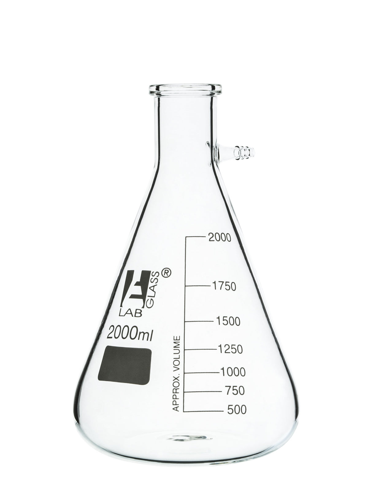 Graduated Line Flask Conical Filtering Flask with Integral Side Arm, 2000mL, White Graduati ...