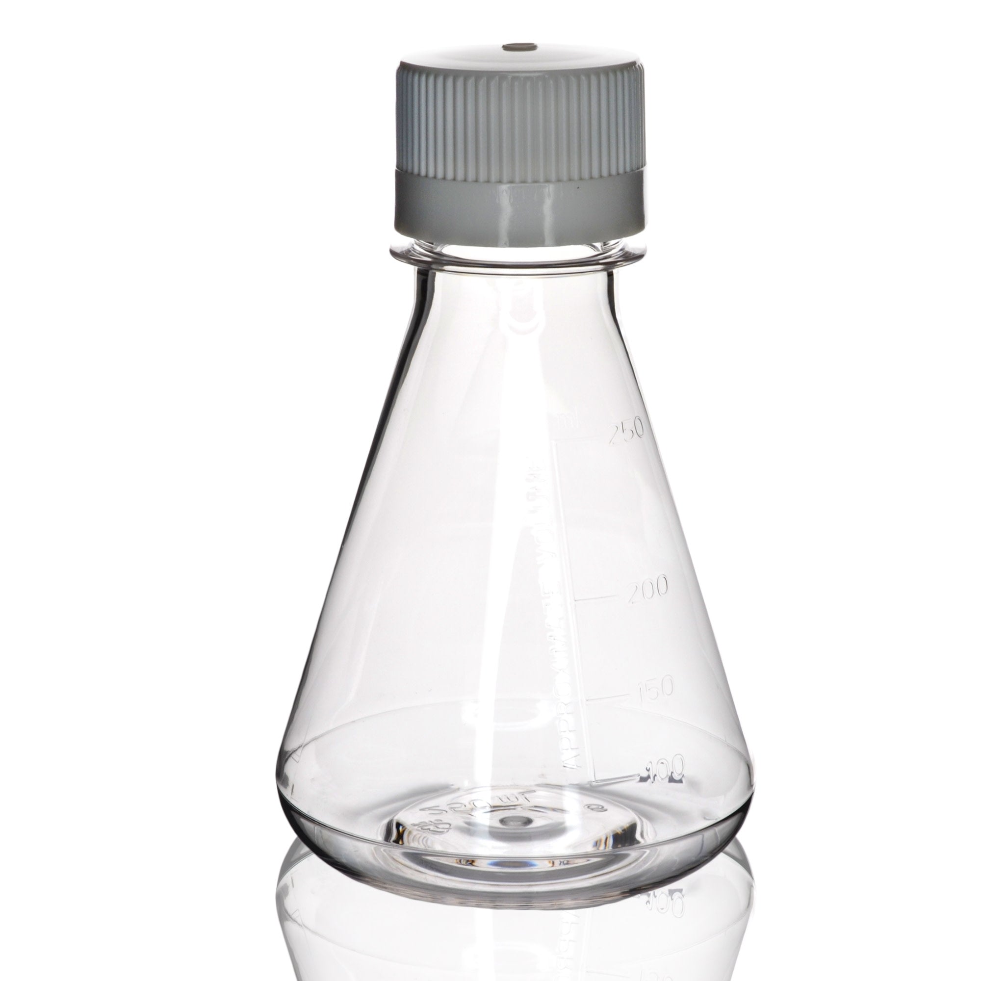 Sterile Non-Vented Flat-Bottom PETG Erlenmeyer Flask, USP Class VI, 250mL