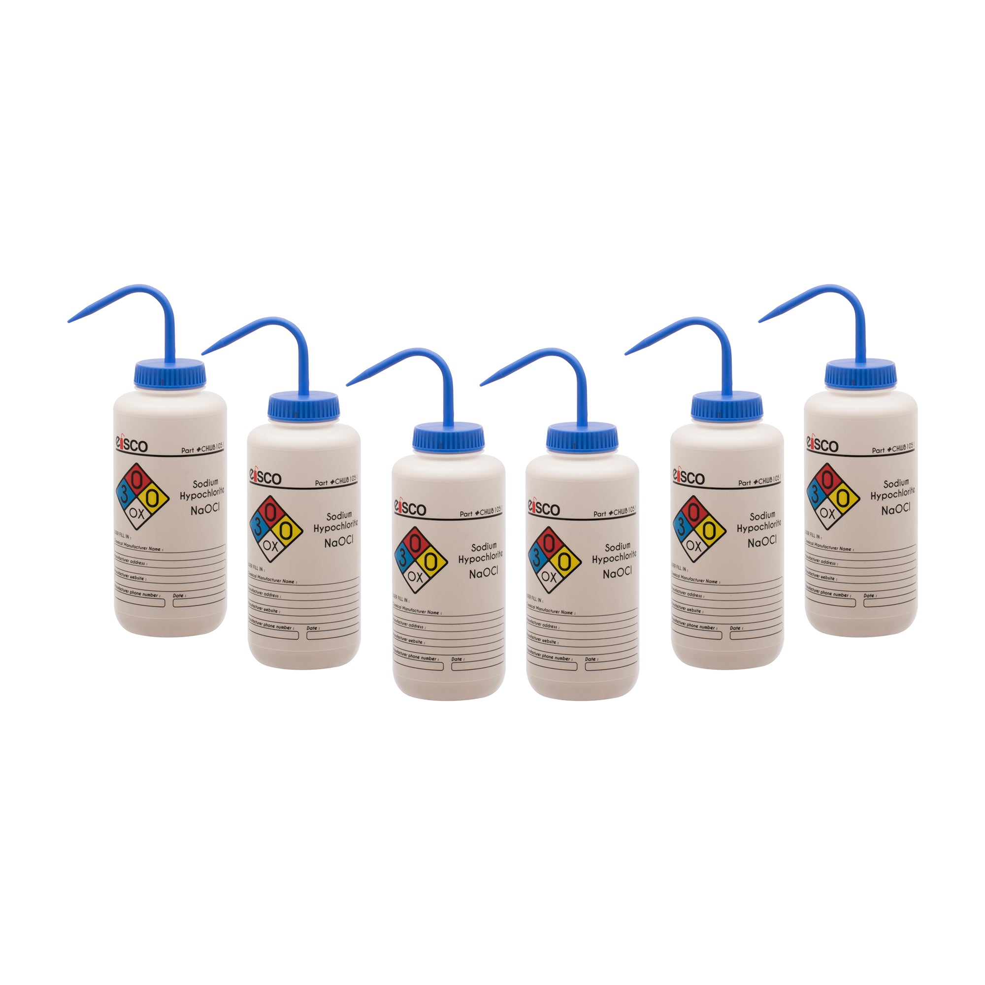Sodium Hypochlorite (Bleach) Wash Bottle, LDPE, 4-Color Label, 1000mL