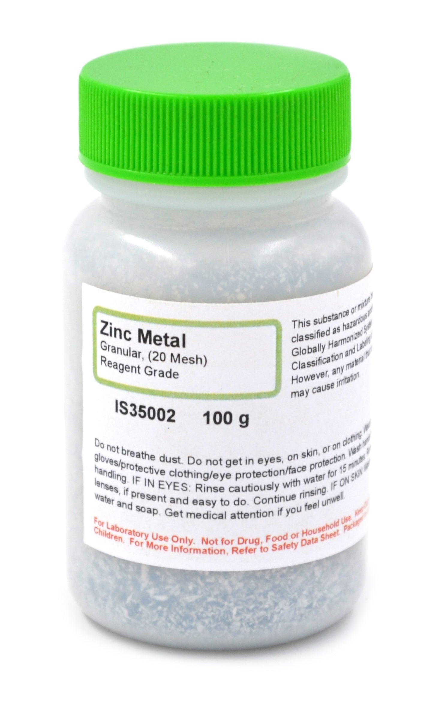 Granular Zinc Metal, 20 Mesh, 100g, Reagent Grade