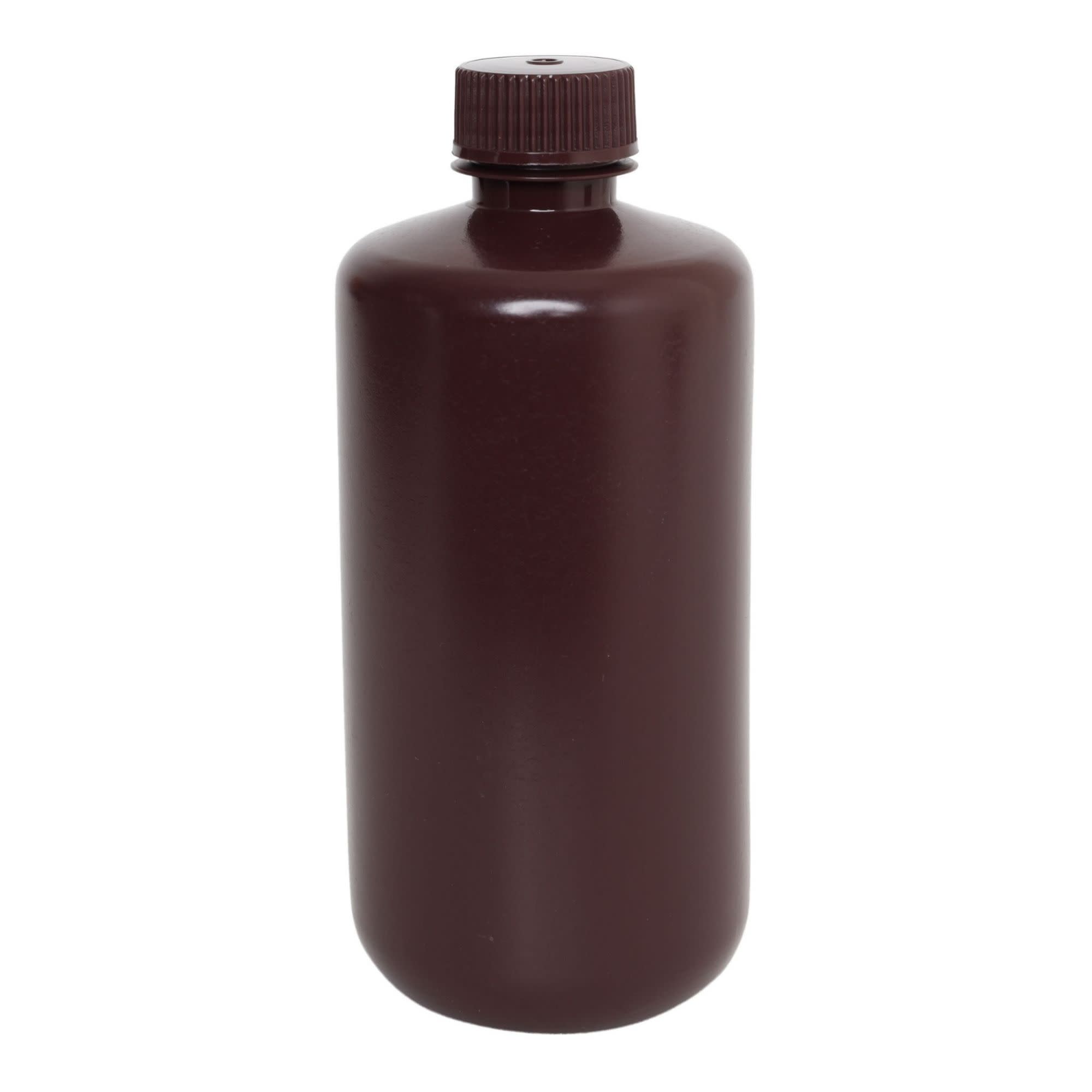 125-Bulk Pack Amber Narrow Mouth HDPE Reagent Bottles for Light-Sensitive Substances, 500mL, -100 to 120°C