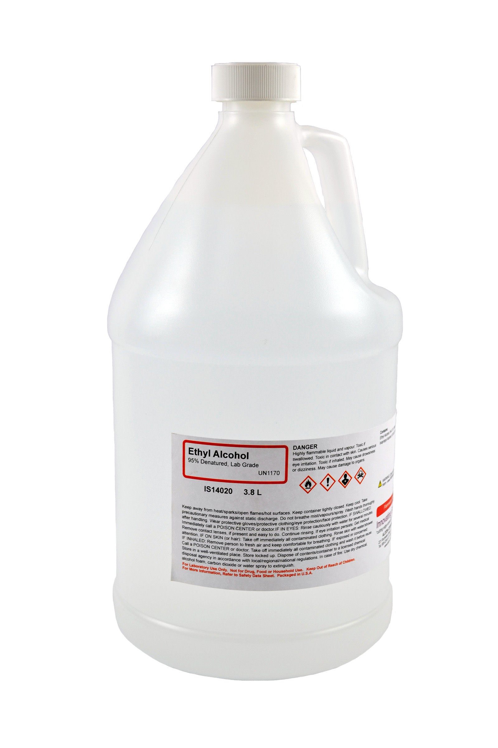 Laboratory Grade 95% Denatured Ethyl Alcohol, 3.8L