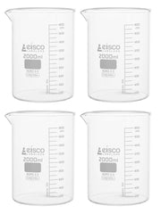 Low Form Borosilicate Glass Beaker with Spout, 2000mL, 4-Pack