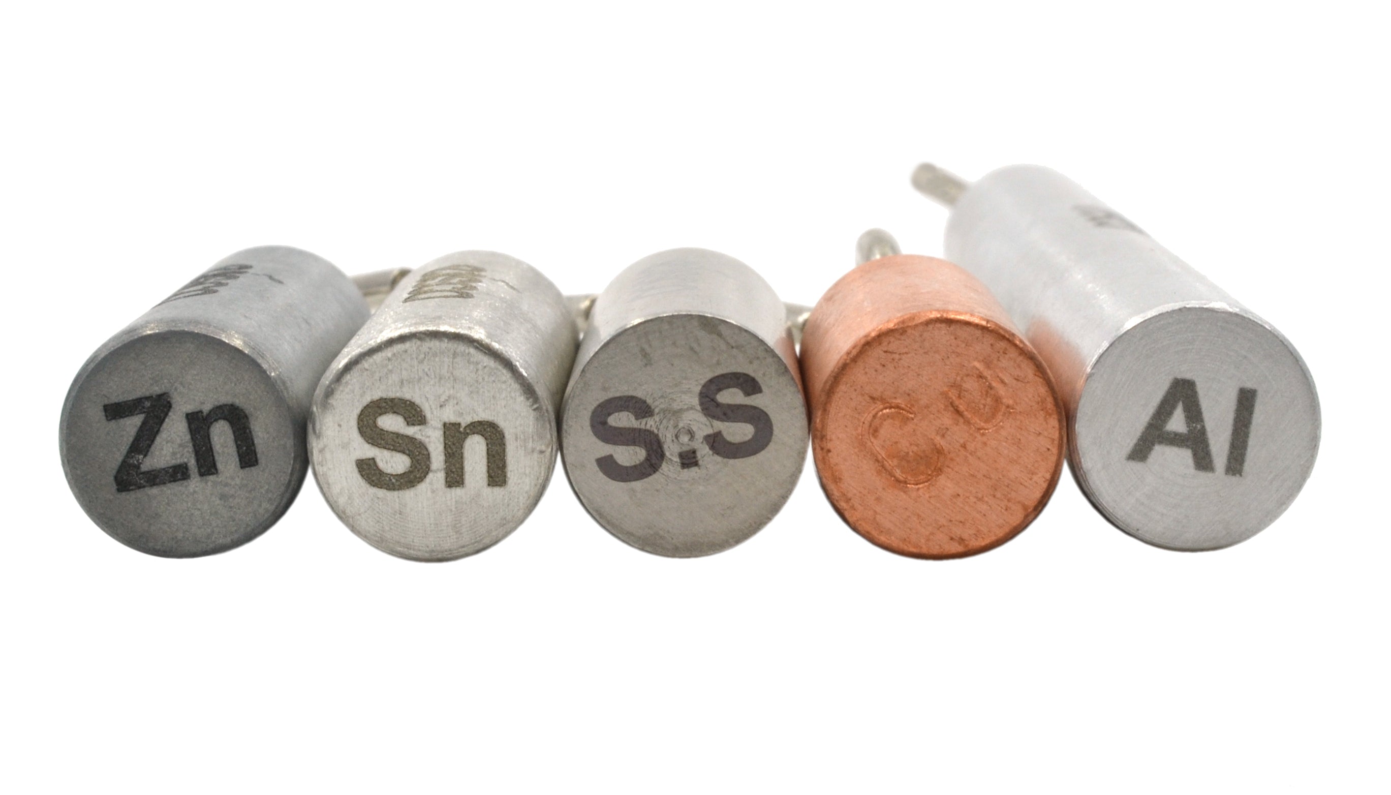 5-Metal Hooked Density Cylinders Set (Copper, Tin, Aluminum, Zinc, Stainless Steel)