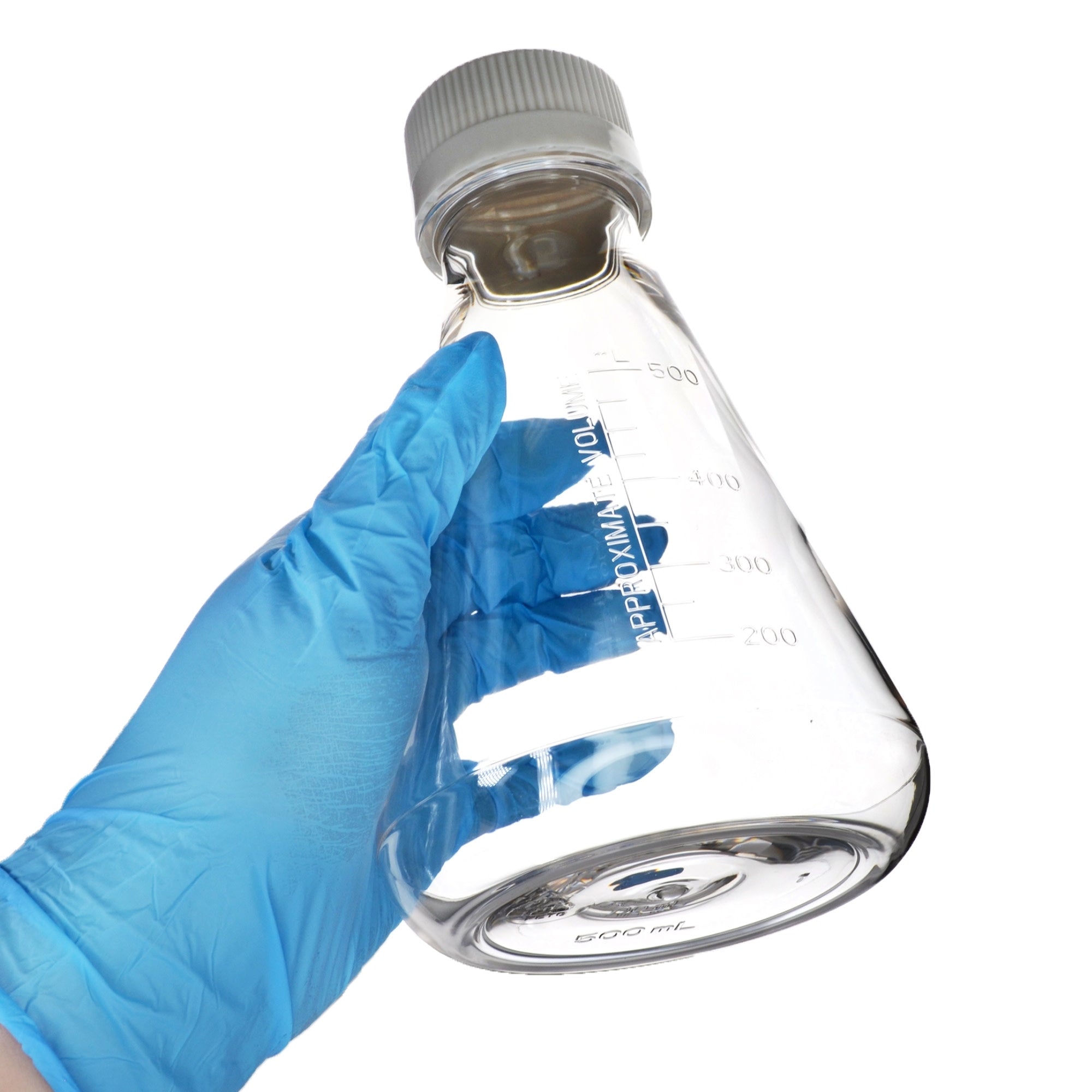Sterile Non-Vented Flat-Bottom PETG Erlenmeyer Flask, USP Class VI, 500mL