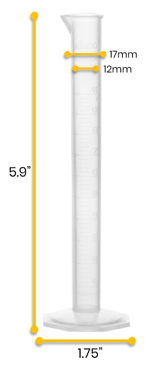 Graduated Cylinder, 10mL - Class B - Hexagonal Base - Raised Graduations - Polypropylene Plastic