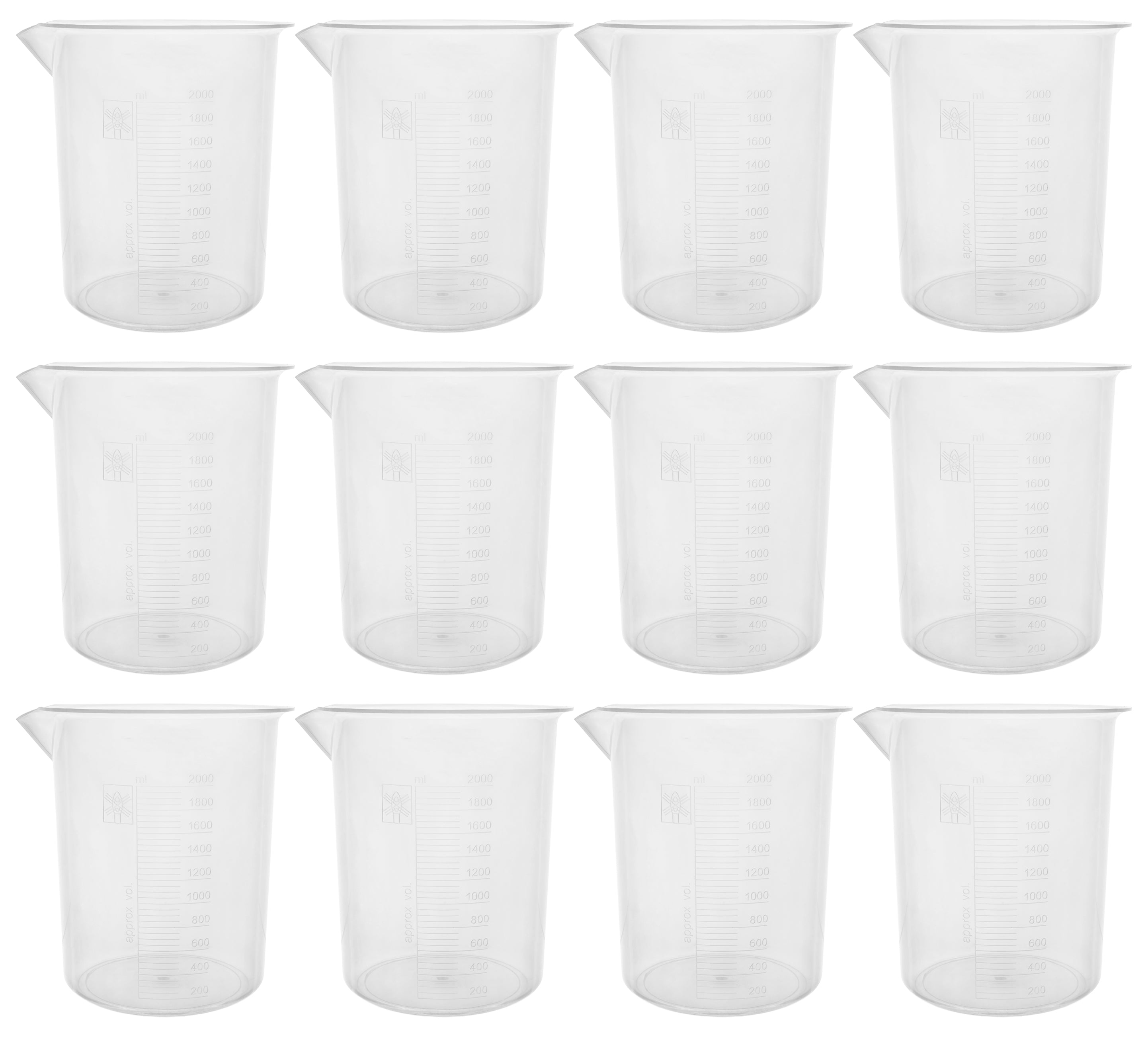 Polypropylene Beaker with Raised Graduations and Tapered Spout, 12-Pack