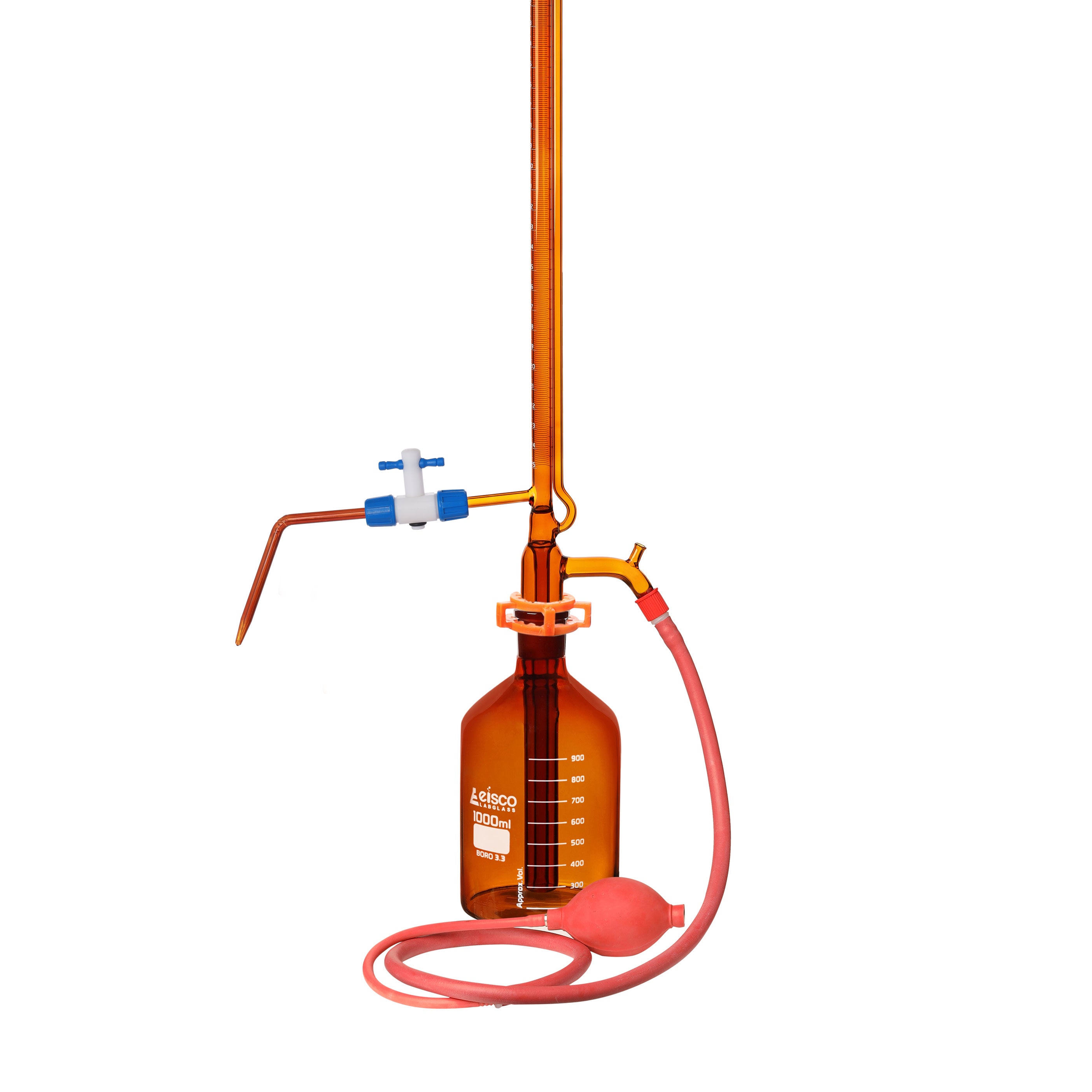 Amber Class A Automatic Zero Schellbach Burette with 1000mL Reservoir, 25mL, 29/32 Joint, Borosilicate Glass