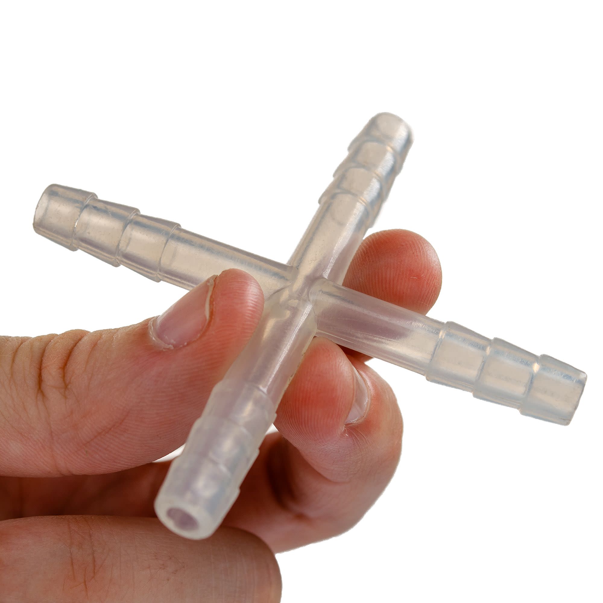 Cross-Shape Polypropylene Tubing Connector, 8mm, 20-Pack