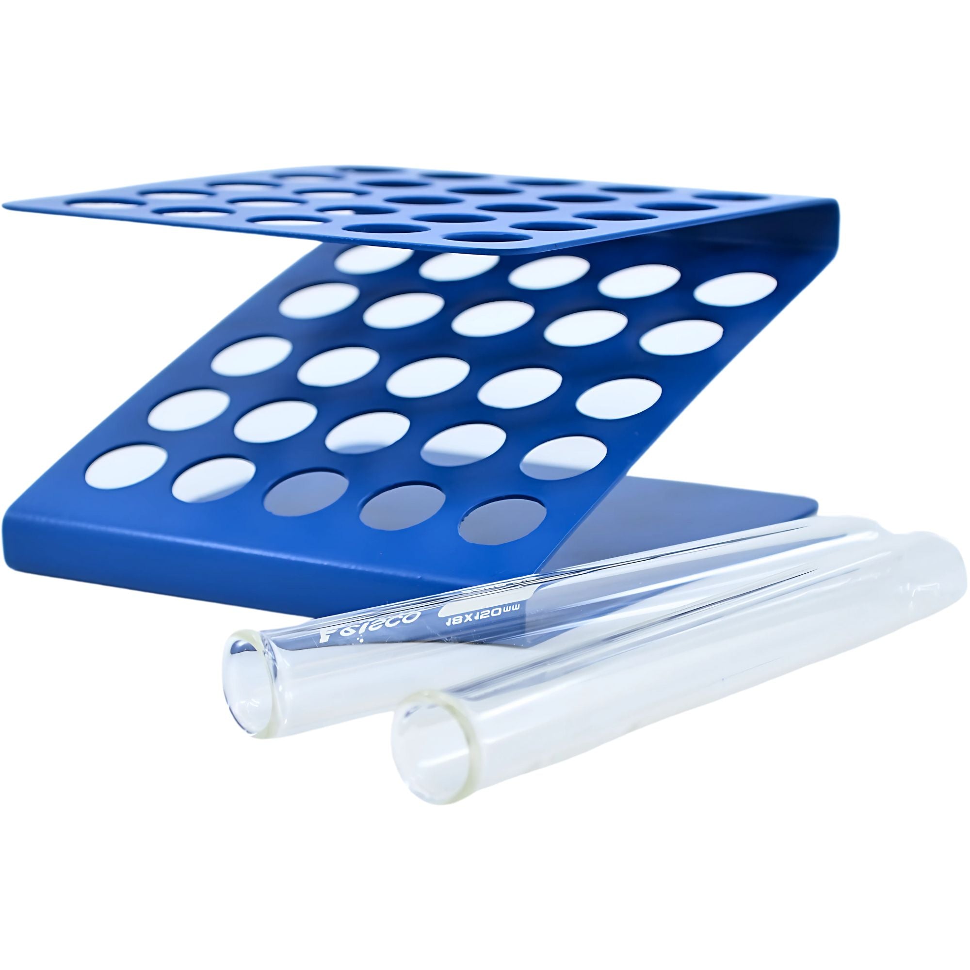 Z-Shape Aluminum Test Tube Stand for 25 x 17mm Tubes, Blue Powder-Coated